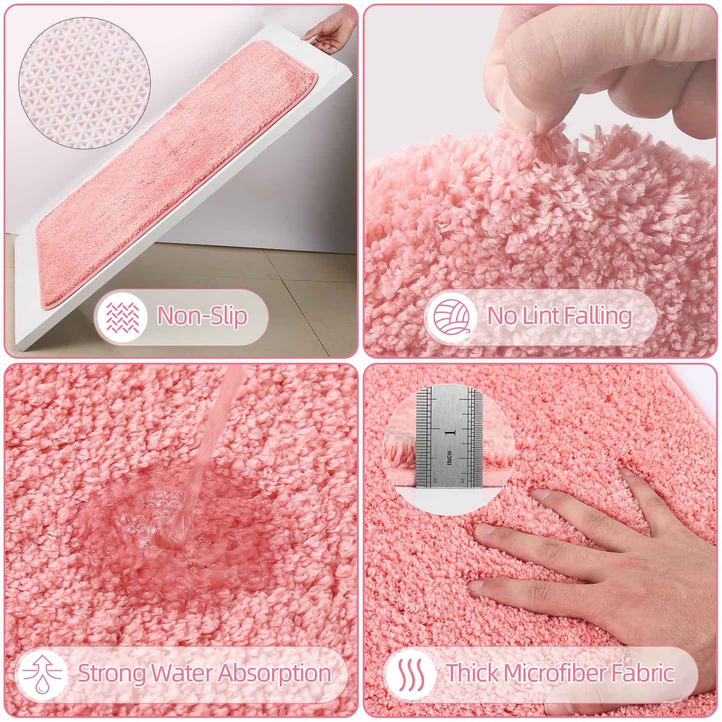 XLHOMO Bathroom Sets with Shower Curtain and Rugs, 27PCS Pink Bathroom Accessories Set with Trash Can, Pink Shower Curtain Set, No Slip Super Absorbent Bathroom Rugs