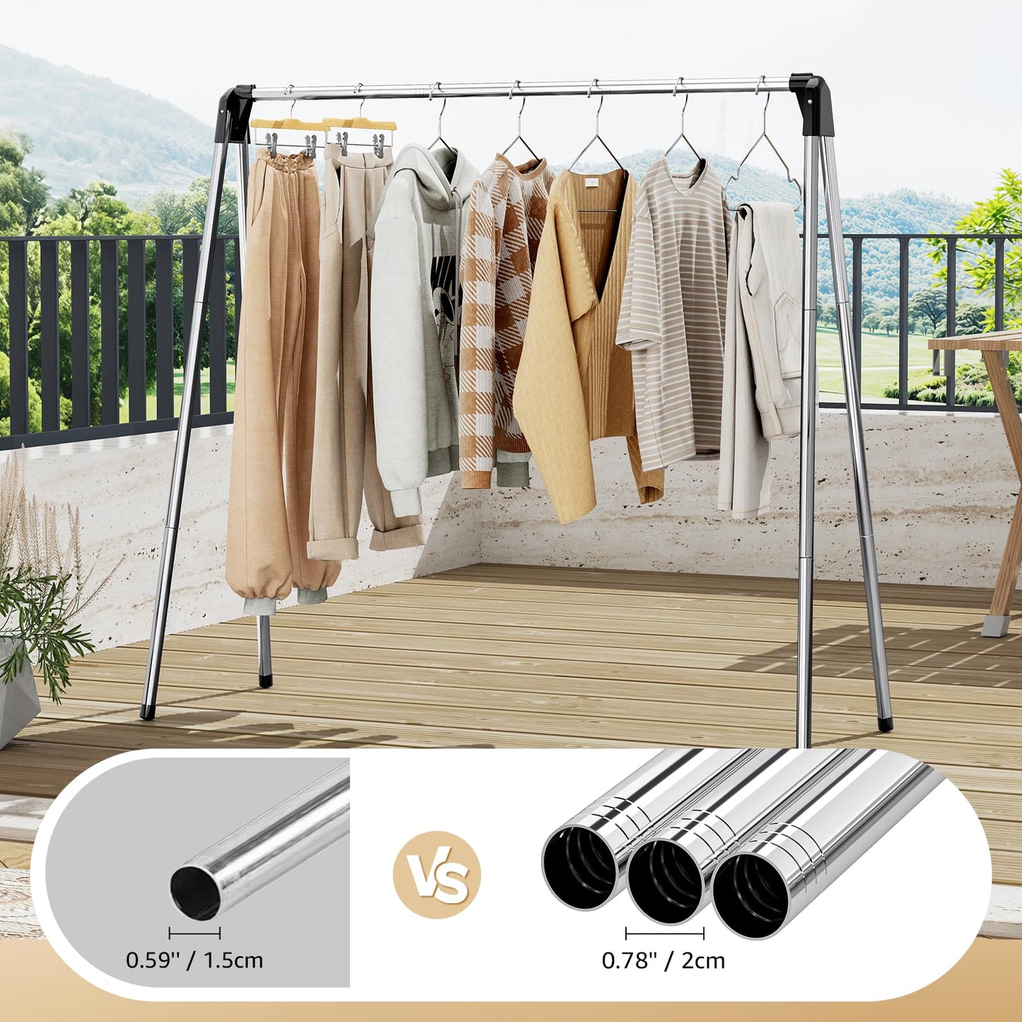 Clothes Drying Rack, Foldable Drying Rack Clothing, Stainless Steel Laundry Rack, Free-Standing, Indoor Outdoor Use with Travel Friendly Design, Collapsible for Home, Camping, Theater, RV Use, Black