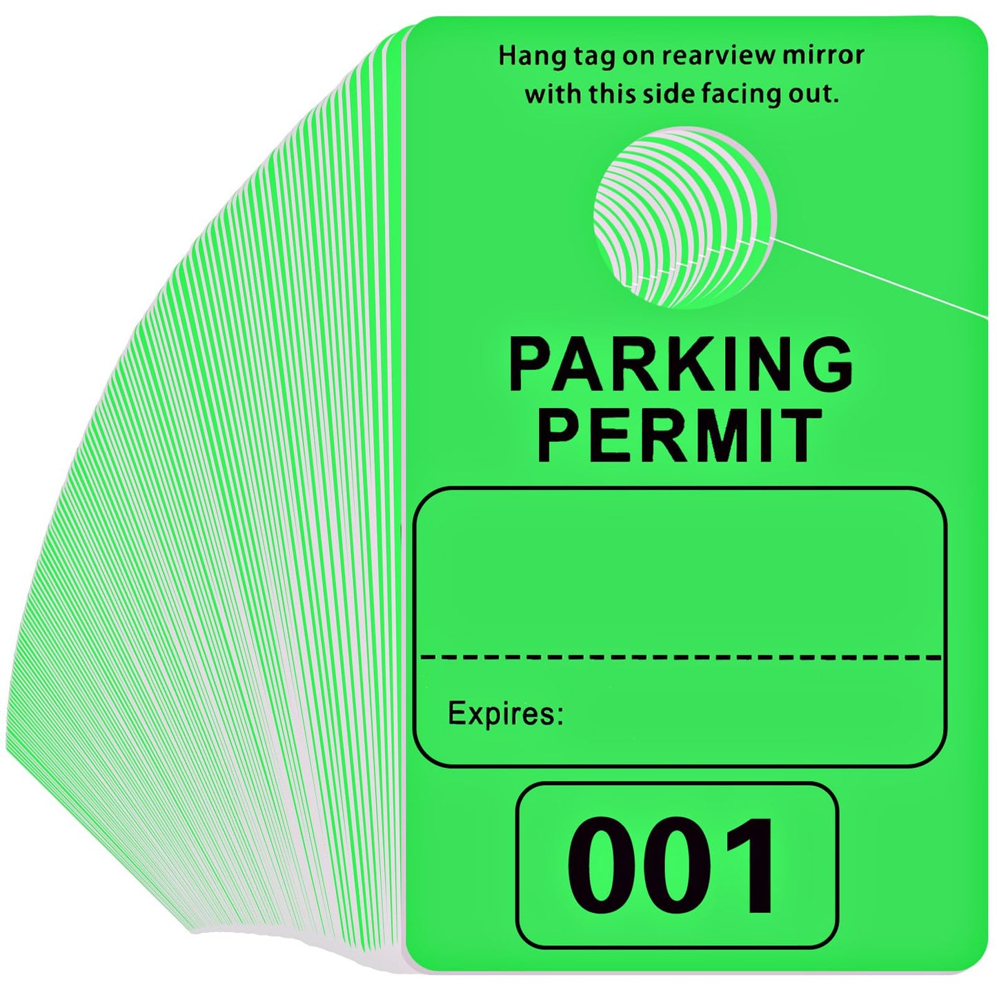 Gersoniel 500 Pack Parking Permit Hang Tag Plastic Parking Placards Numbered 001-500 PVC Hang Tag 3 x 5 Inch for Car Rear View Mirror(Green)