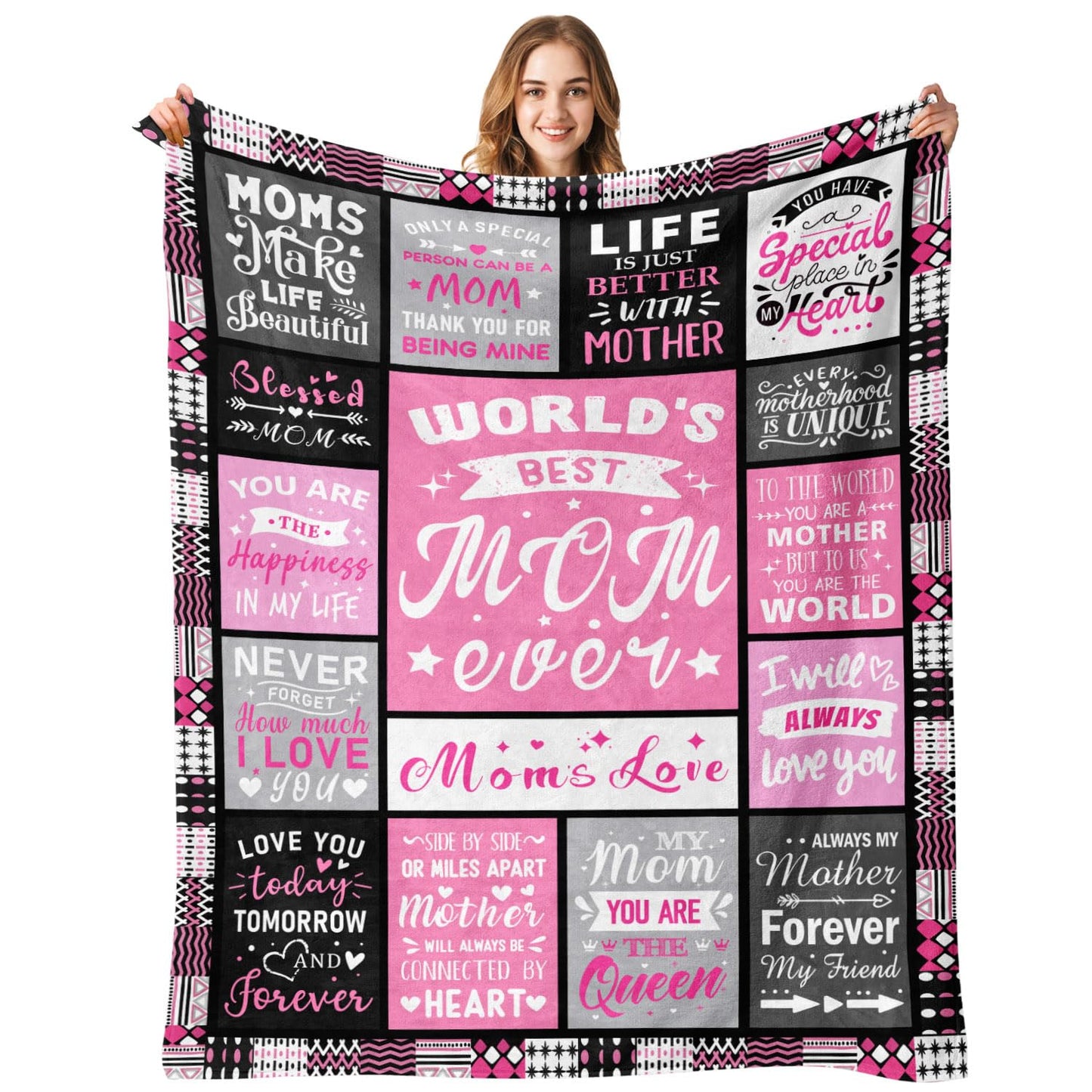 PVDSAVE Moms Birthday Gifts from Daughter Son - Blanket Gifts for Mom - World's Best Mom Ever Gifts - Christmas Valentines Day Mothers Day Birthday Present for Moms - Mother Life Blanket 60"x80"
