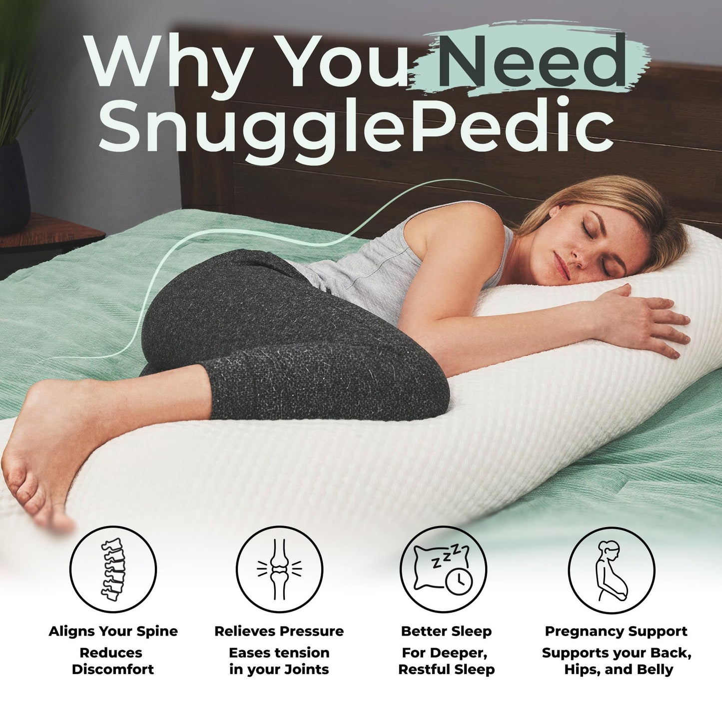Snuggle-Pedic Body Pillow for Adults - Breathable, Full Body Pillow for Side Sleepers - Shredded Memory Foam Gel - Cooling Long Pillow Supports Legs, Belly & HIPS - 20x54 White