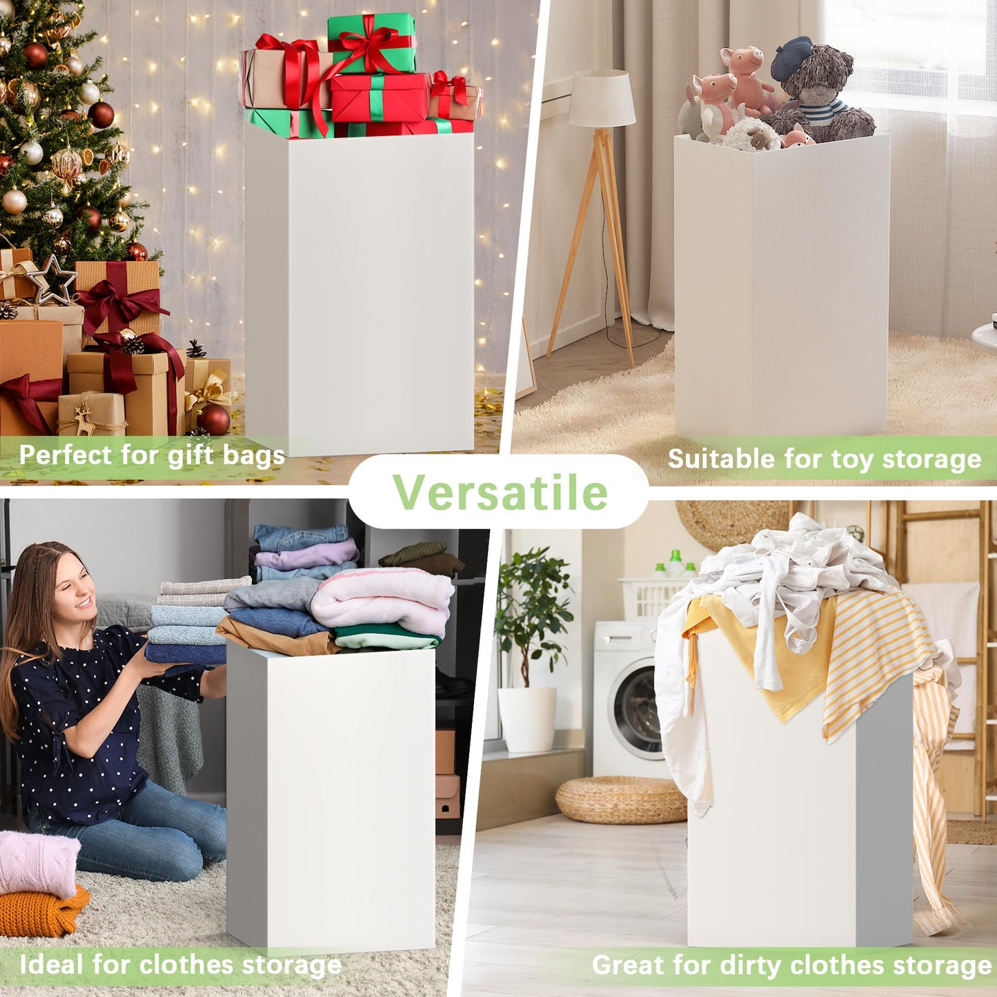 Magicheap 4 Pack Extra Large Disposable Trash Cans, Reusable Portable Garbage Can, 30 Gallon (30" H x 14" W x 14" D), Extra Thick Recycled Cardboard Portable Garbage Can and Recycling Bins,White