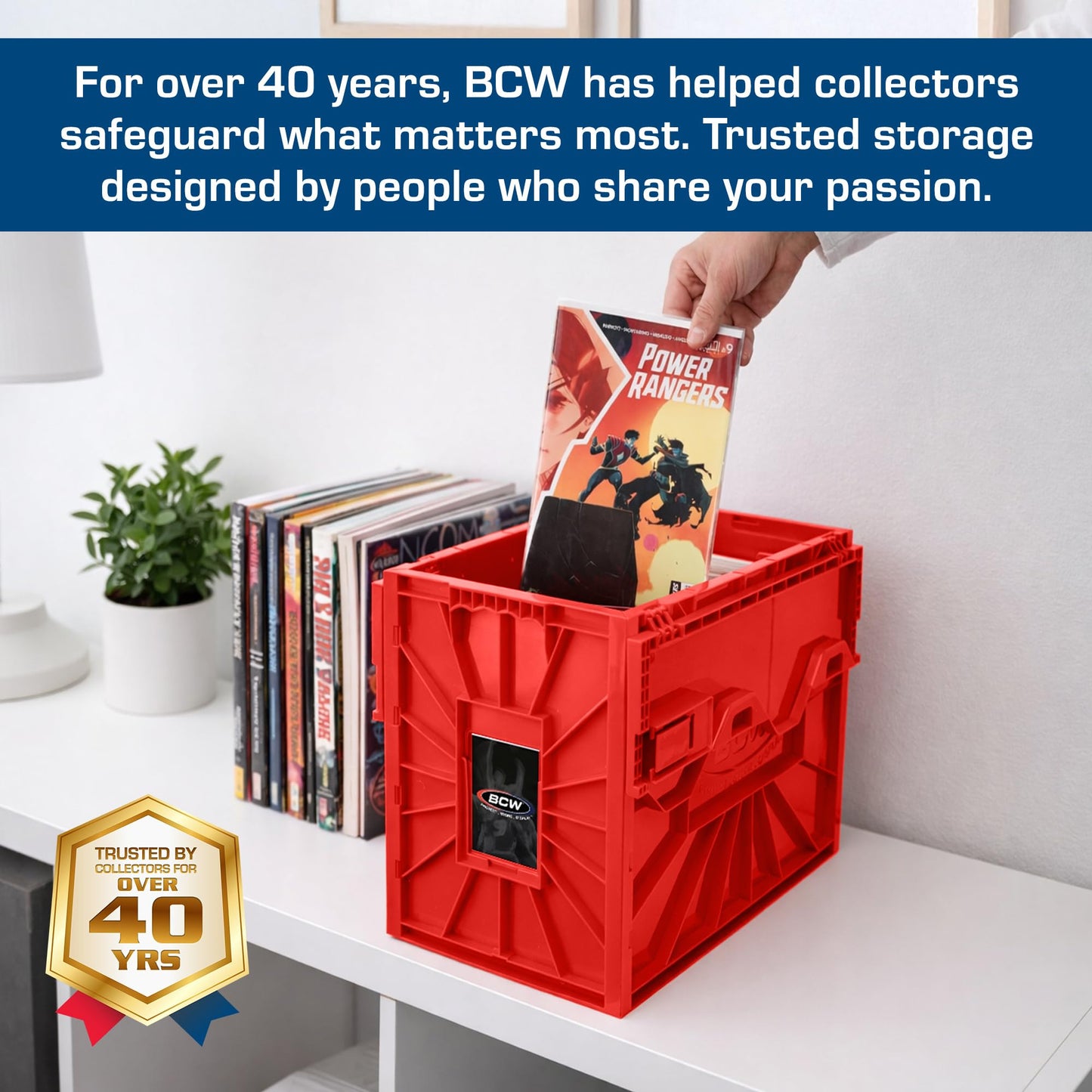 BCW Short Comic Book Bin | Holds 150 Comics | Stackable Plastic Storage | Acid-Free Organizer | Red, Single