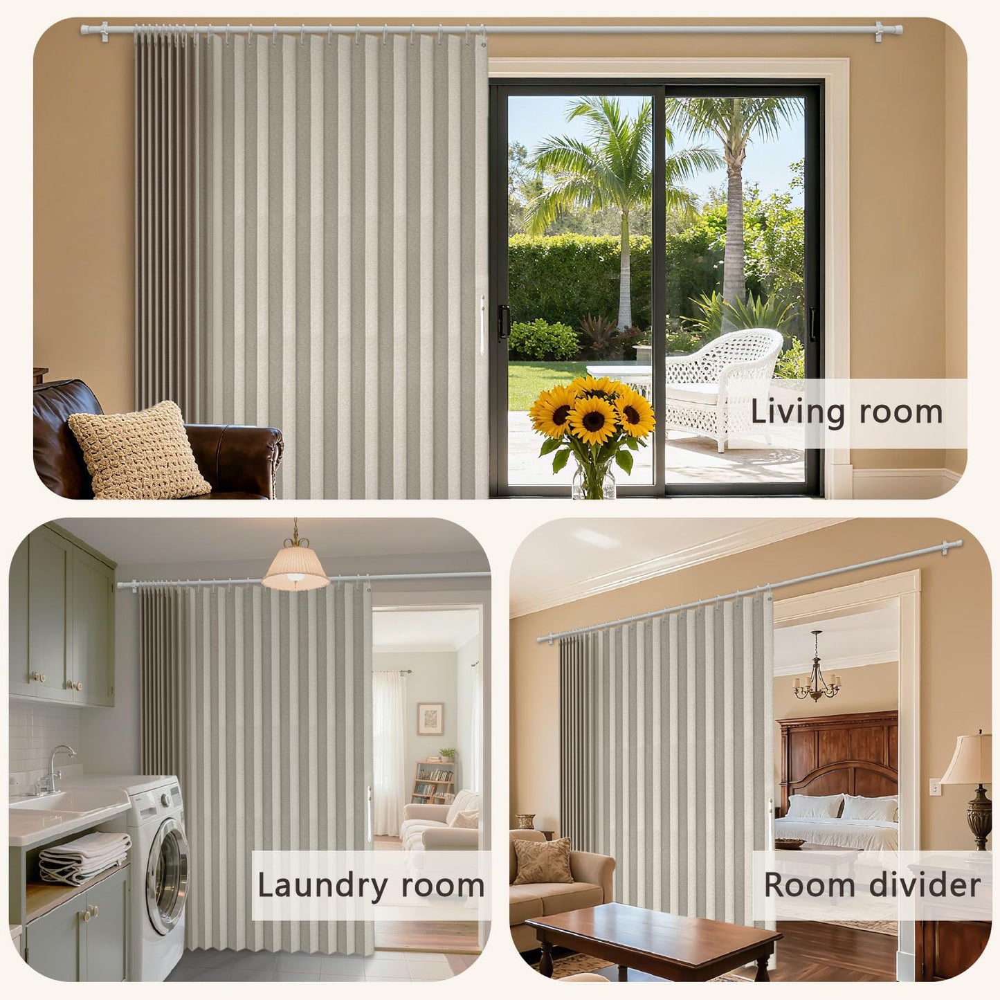 Jilron 100% Blackout Curtains Patio Door Curtain Accordion Door Sliding Door Curtains Extra Wide Blackout Curtains Used for Room Divider(Off-White 98" W x 84" L)