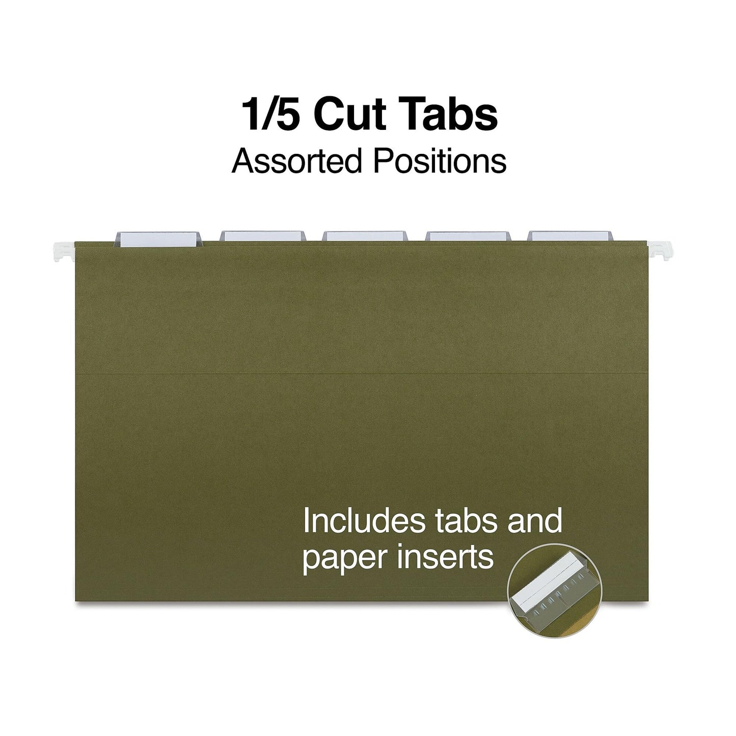 Staples Hanging File Folders, Legal Size, 5‑Tab, Standard Green, Durable Construction – 100/Carton