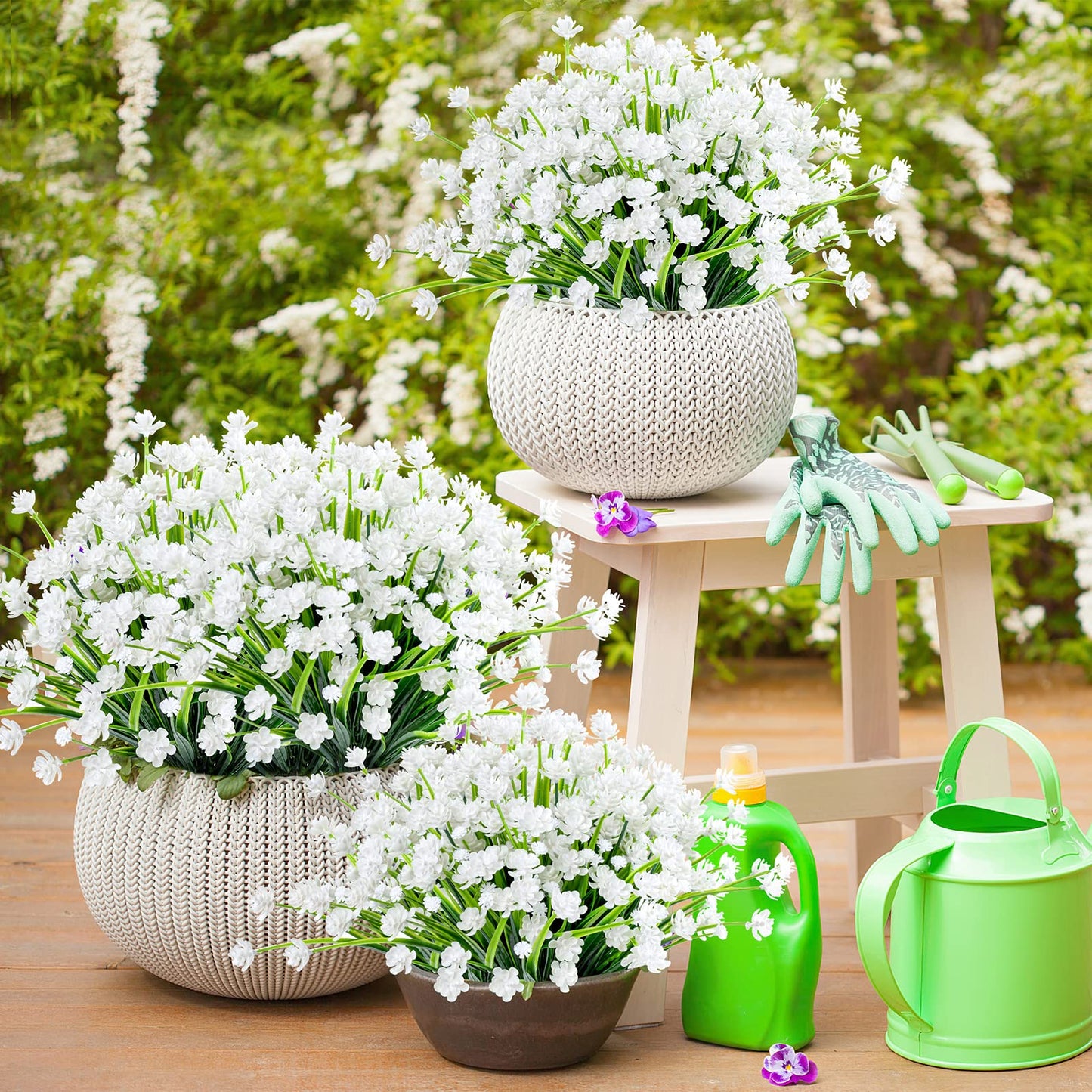 AmyHomie 20 Bundles Artificial Flowers for Outdoor Outside Spring Summer Decoration UV Resistant Faux Flowers No Fade Fake Plastic Plants Garden Porch Window Box Decorating (Pure White)