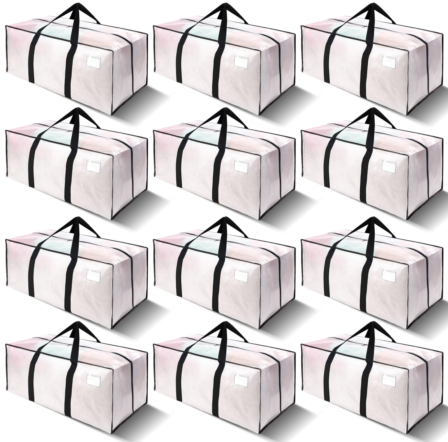 VELVETSURE 12 Pack Heavy Duty Large Moving Bags W/Backpack Straps - Strong Handles & Zippers, Storage Totes For Space Saving, Fold Flat, Alternative to Moving Box and Storage Bin, Semi-Transparent