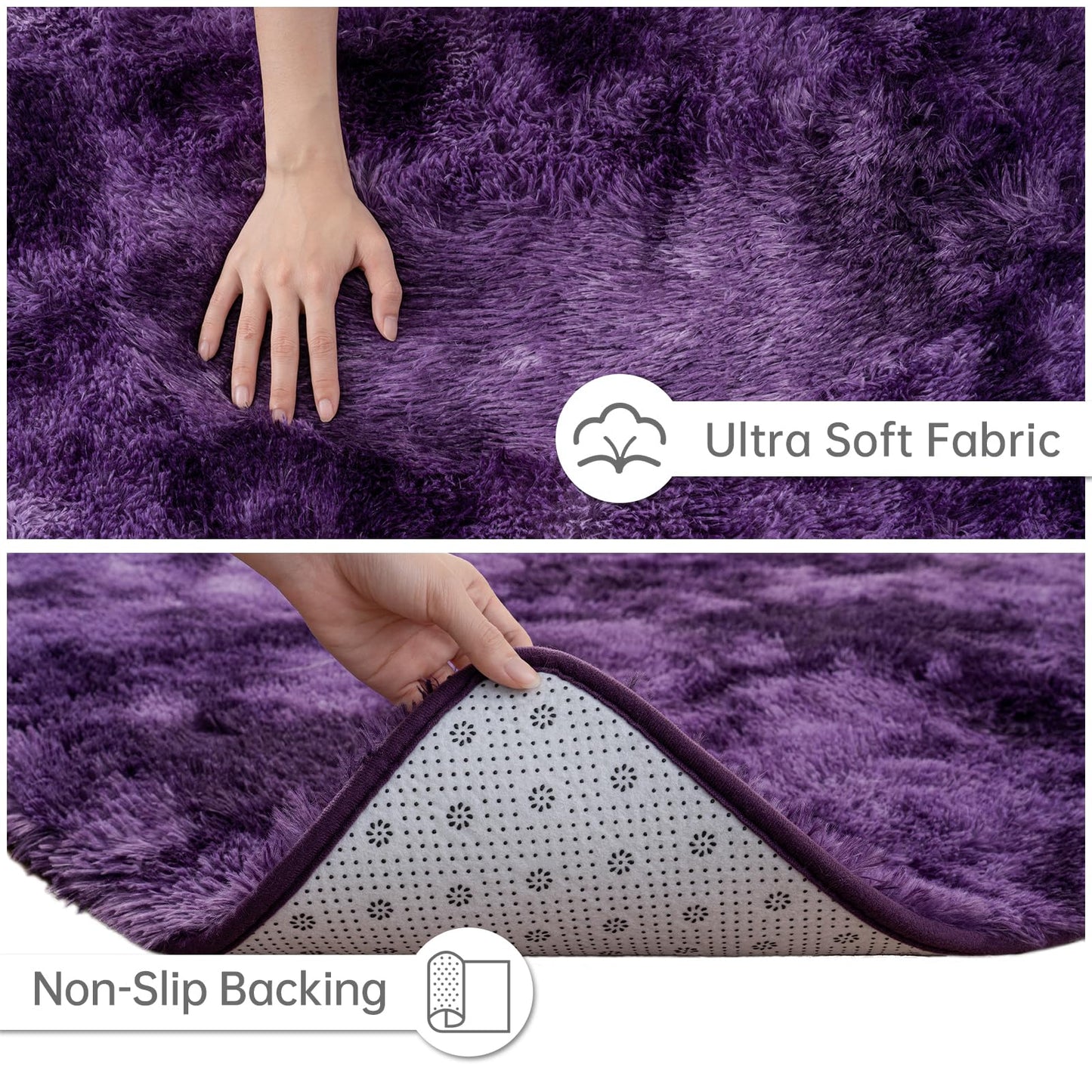 Goideal Fluffy Rug for Bedroom Living Room, 5x7 Purple Area Rugs, Faux Fur Shag Modern Carpet Ultra Soft Girls Boys Room Home Decor, Tie-Dyed
