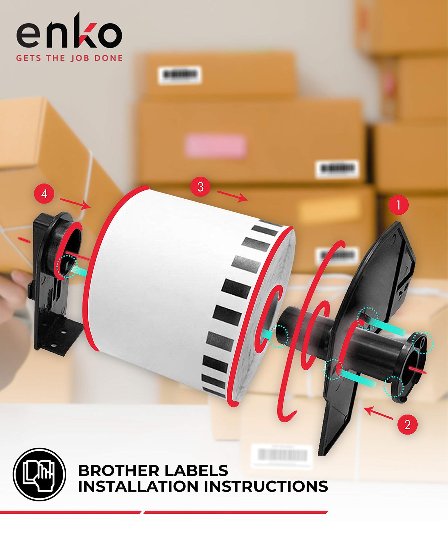 enKo - Compatible DK-2223 Continuous Paper Labels (2 Inch x 100 Feet) Compatible for Brother QL Label Printers - 6 Rolls + 2 Refillable Cartridges