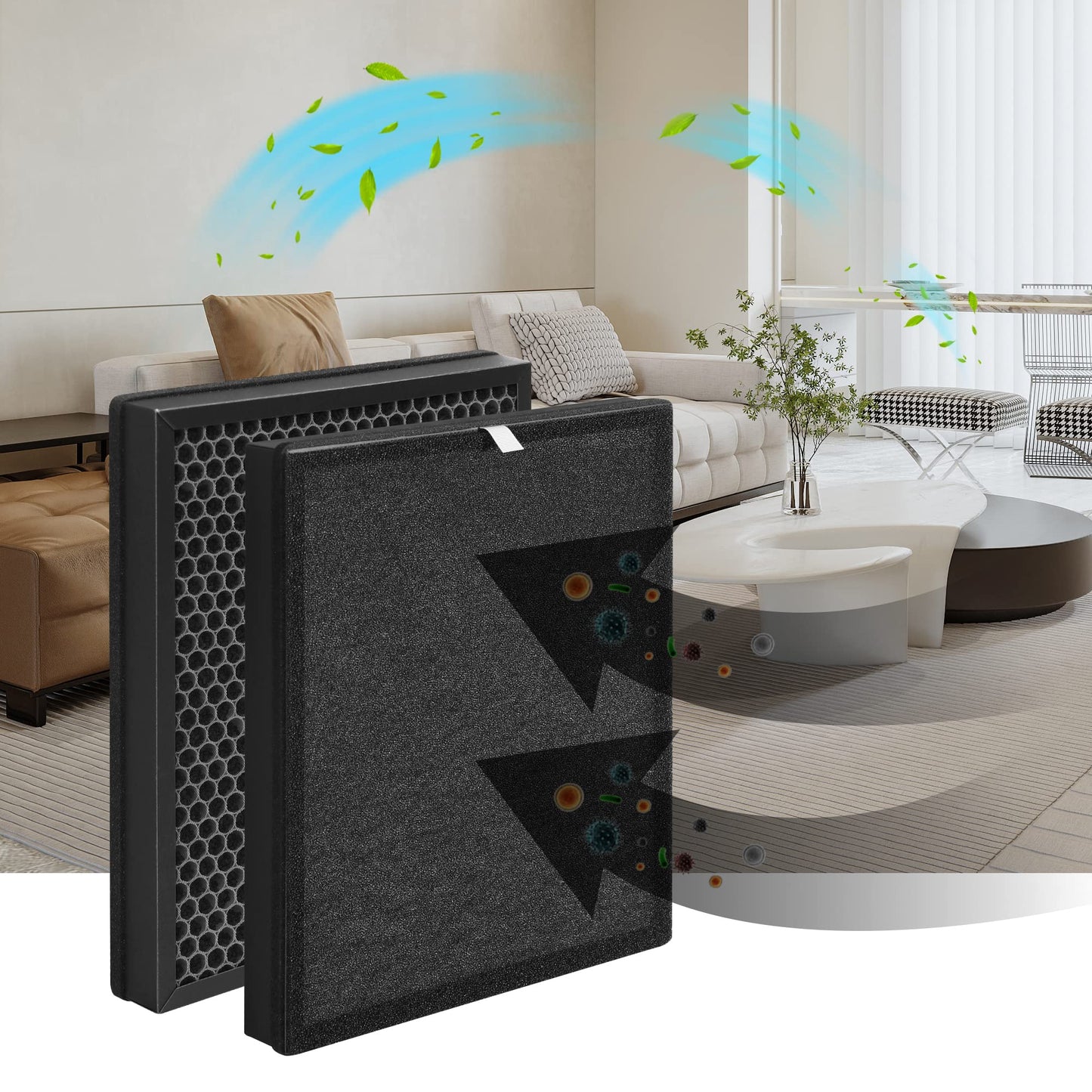 GoKBNY 2-Pack Aerio-300 Replacement Filter Compatible with Zigma Aerio-300 Purifier, 2 High-Efficiency Filters + 2 Carbon Pre-Filters