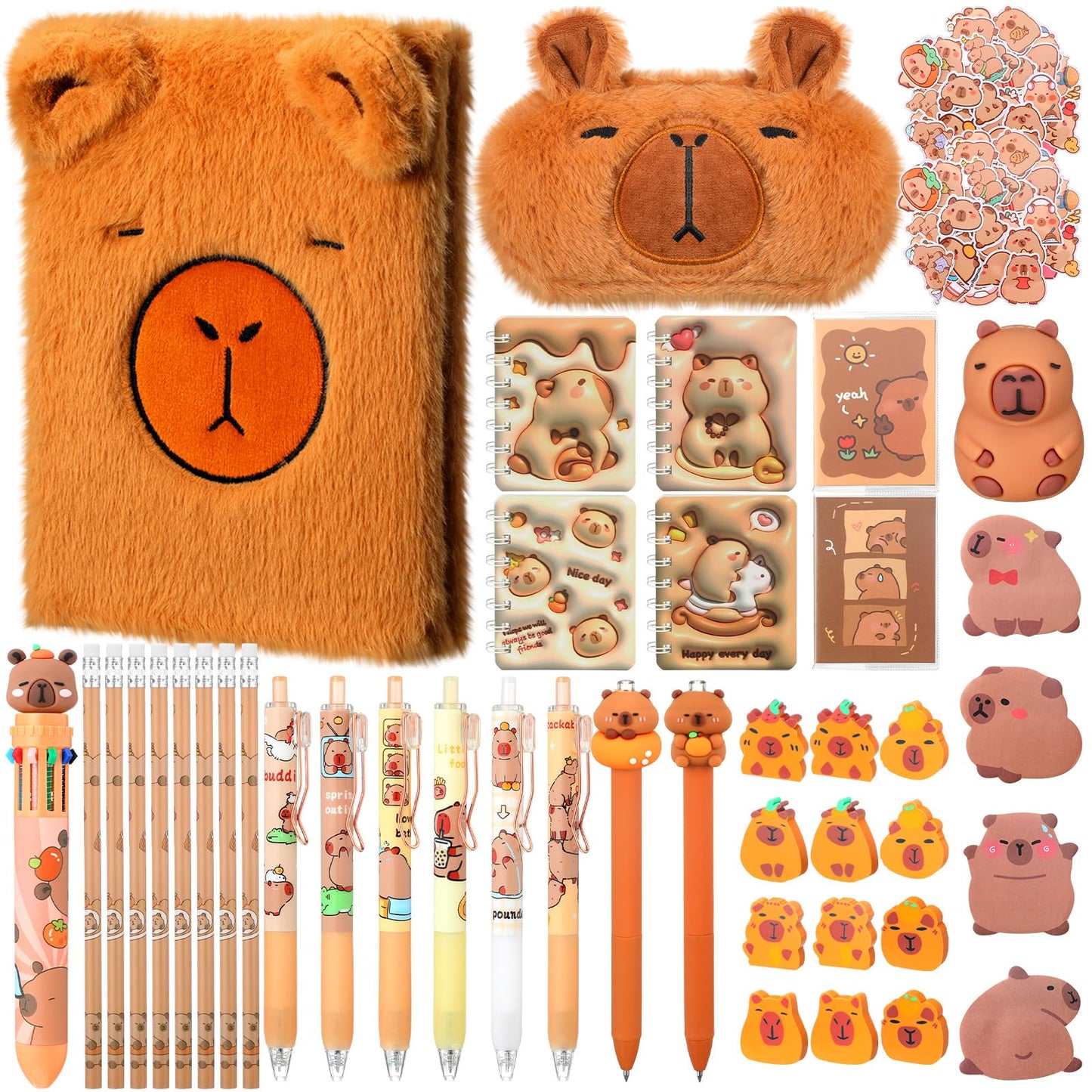 Saypacck 83 Pcs Stationery Gift Pack Cute School Supplies Kit 10 in 1 Pen Plush Notebook Pencil Case Sticky Note Sticker Pencil for Spring Back to School Graduation Birthday Gift