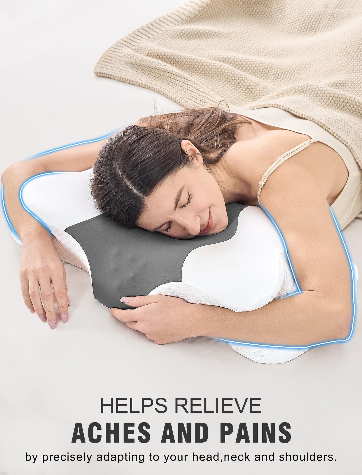 DISSA Cervical Neck Pillow for Side Sleepers Ergonomic Contour Memory Foam Pillow with Adjustable Orthopedic Neck Support for Pain Relief - Gift for Christmas & Birthdays