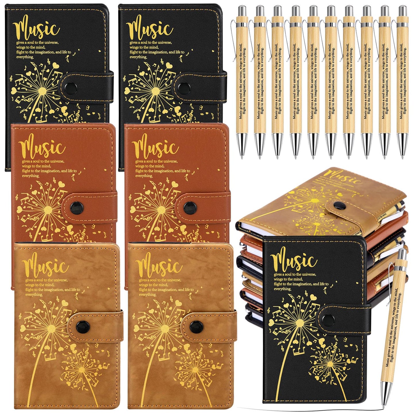 Gueevin 15 Sets Music Graduation Gifts for Students Choir Members Inspirational Music Themed Leather Notebook with Piano Ballpoint Pen Graduation Gift for Teen Student Musician Teacher(Burlywood)