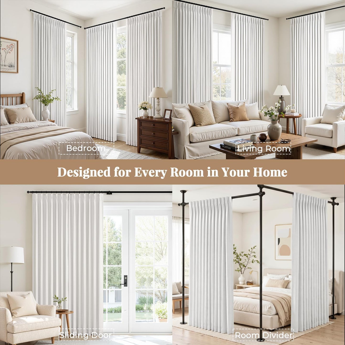 Topfinel 96 Inch Long Pinch Pleated Blackout Curtains for Bedroom Livingroom, Natural Beige Linen Blend 100% Blackout Sliding Door Curtains, Cozy Modern Privacy Protection Curtains,40" W*96" L