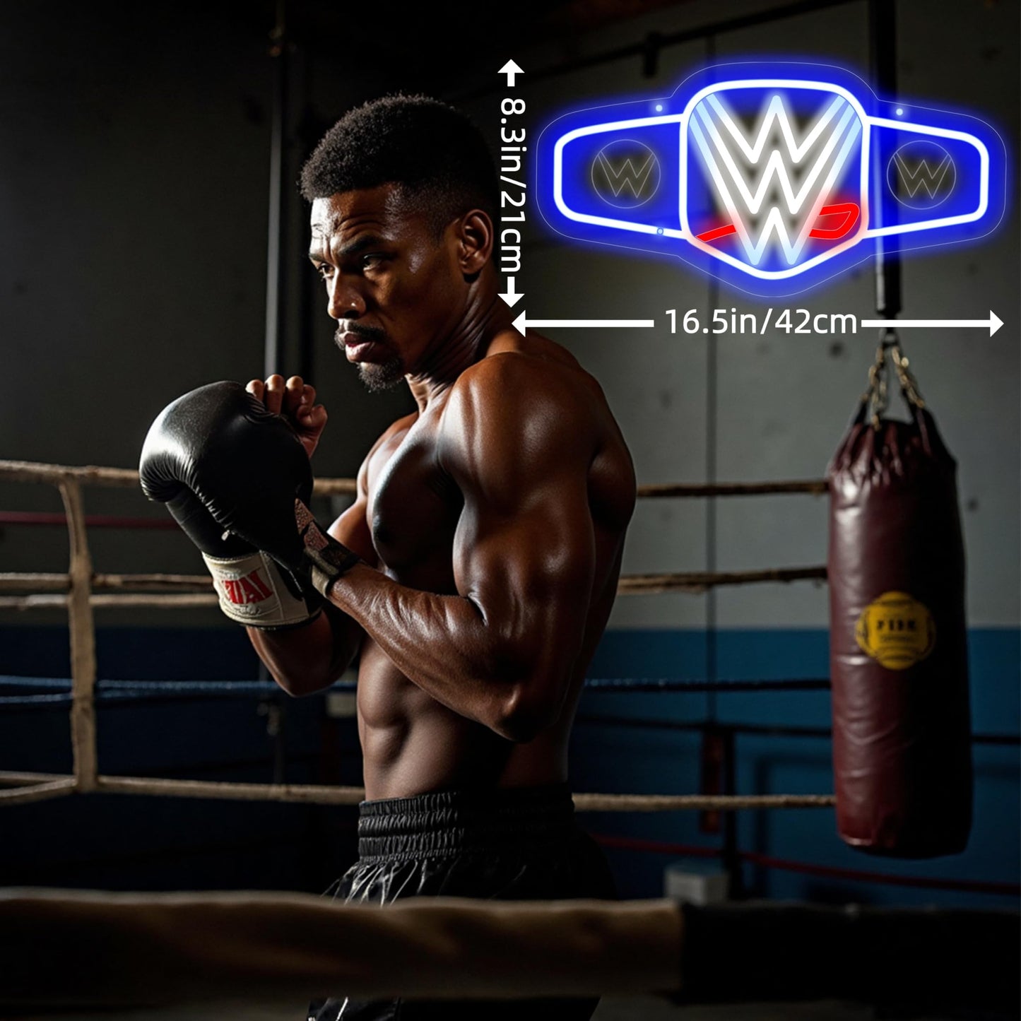 Wrestling Neon Sign for Wall Decor, Dimmable LED Boxing Belt Championship Neon Signs Light for Bedroom Dormitory Man Cave Beer Bar Boxing Club Gym Game Room, Gifts for Boys-Blue