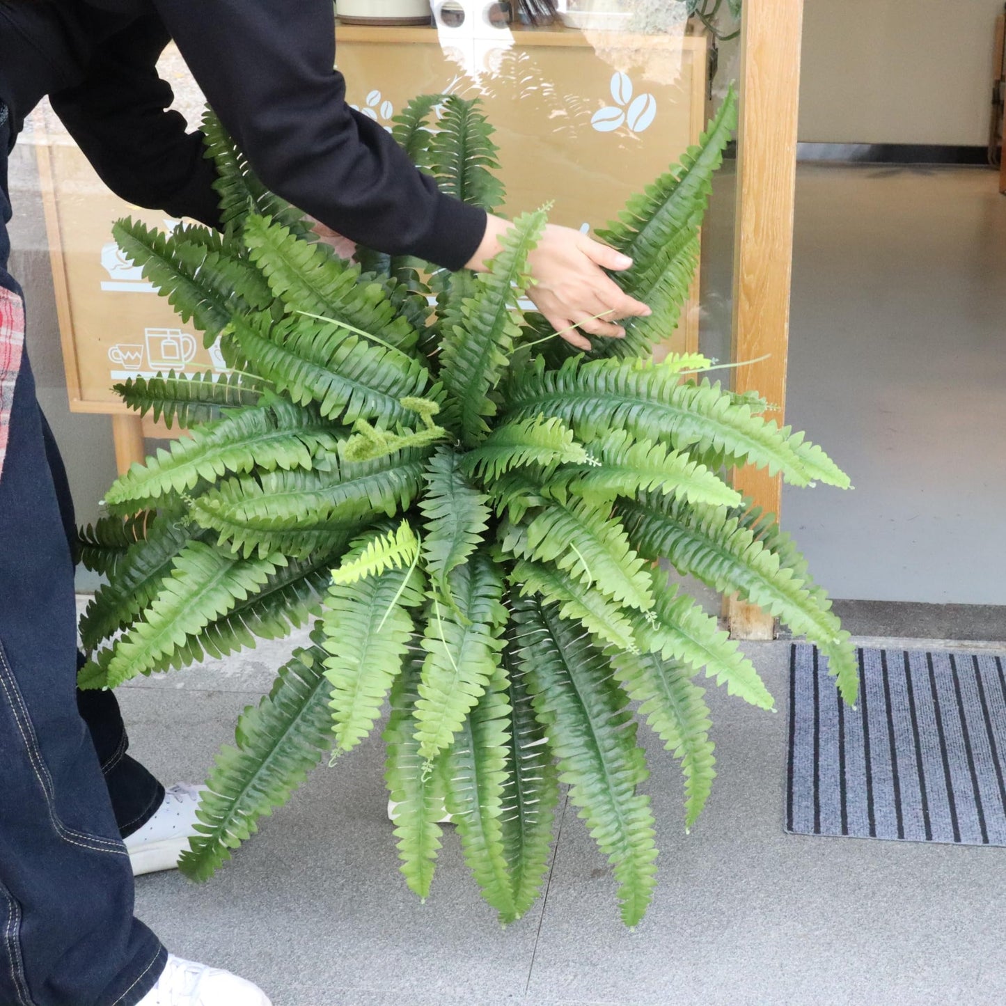zooFernzoom Artificial Ferns for Outdoors & Indoors, 45in Large Fake Ferns Plants with 55 Fronds & Fiddlehead - 2 Stems Looks Real Faux Fern Greenery for Porch Garden Home Office Decor
