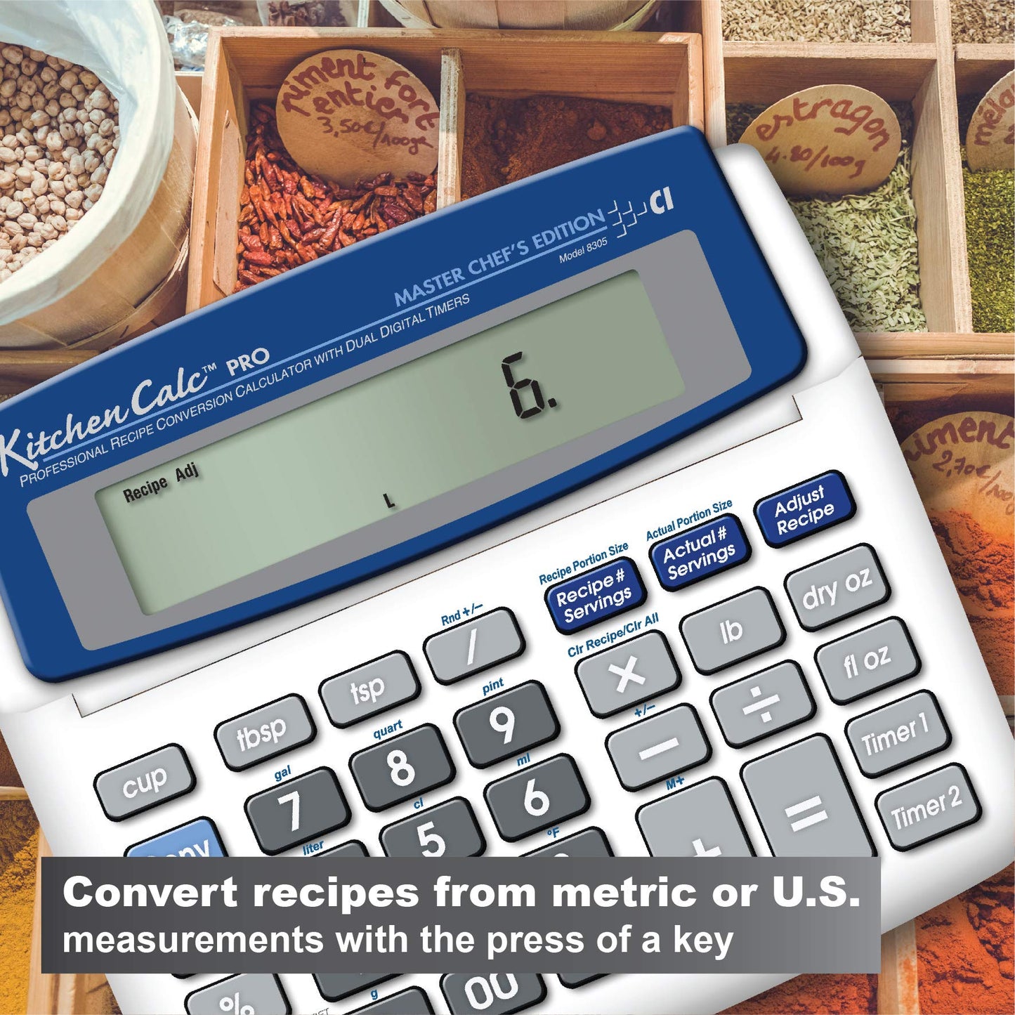 Calculated Industries 8305 KitchenCalc PRO Recipe Conversion & Culinary Math Calculator has 2 Digital Timers for Chefs, Students, Home Cooks, Bakers, Brewers & BBQers | Recipe Scaling | Portion Sizing