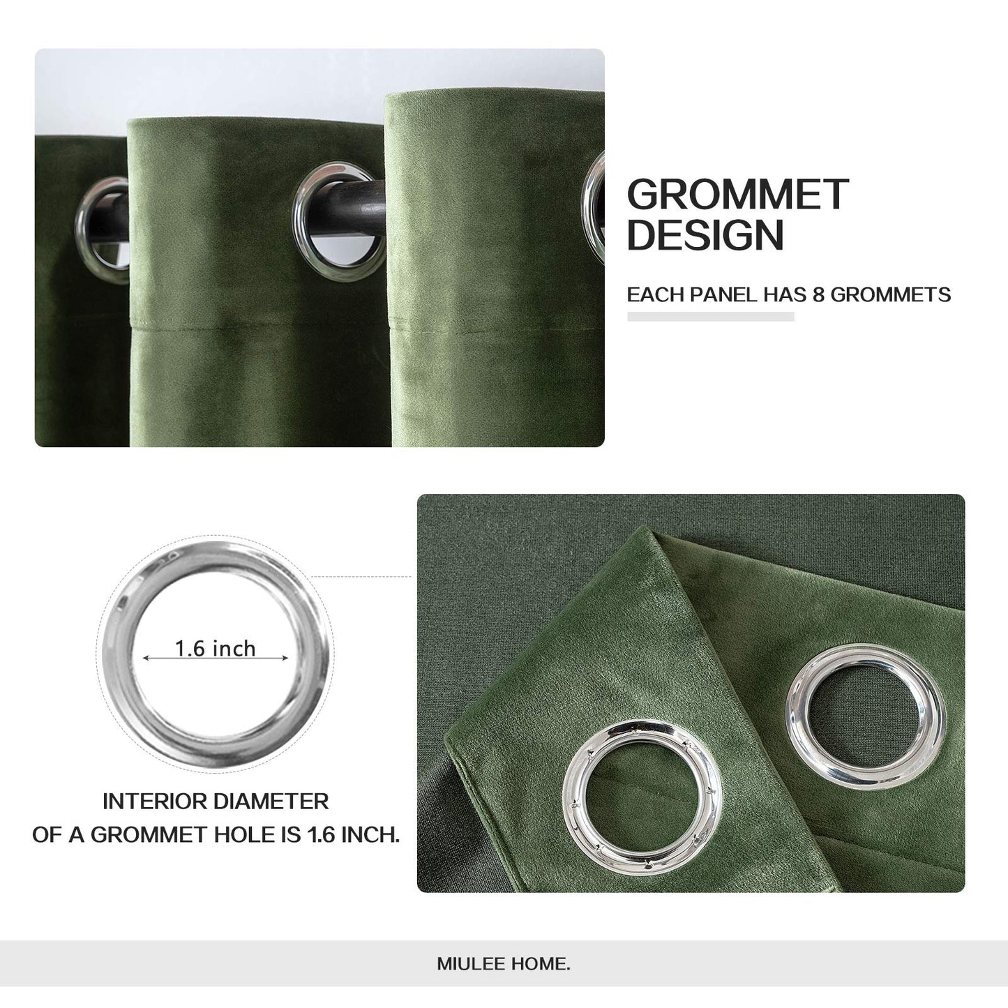 MIULEE Velvet Curtains Olive Green Elegant Grommet Curtains Thermal Insulated Soundproof Room Darkening Drapes for Classical Living Room Bedroom Decor 52 x 84 Inch Set of 2
