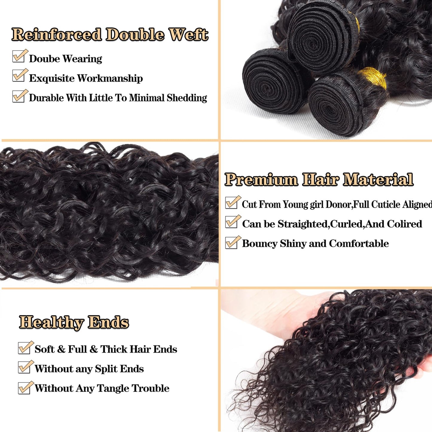 12A Curly Bundles Human Hair with Closure (12 14 16+10") Brazilian Curly Hair 3 Bundles with Closure 100% Unprocessed Virgin Kinky Curly Human Hair Weave Bundles with Closure Natural Color
