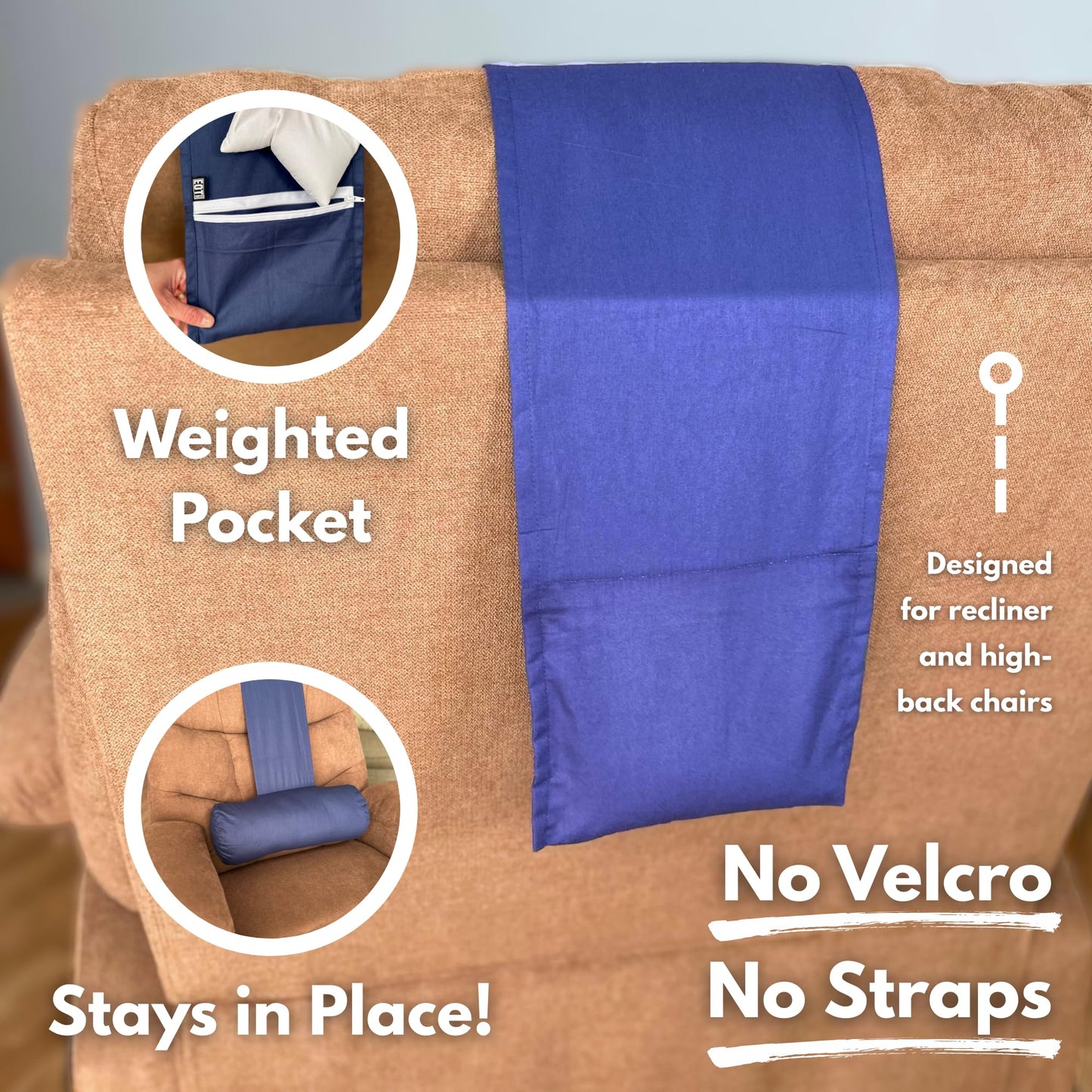EOT Wellness Recliner Pillow for Lumbar, Neck, and Cervical Support, Sleep, Couch, Office Chair, Headrest, Weighted, No Velcro Required, (Black)