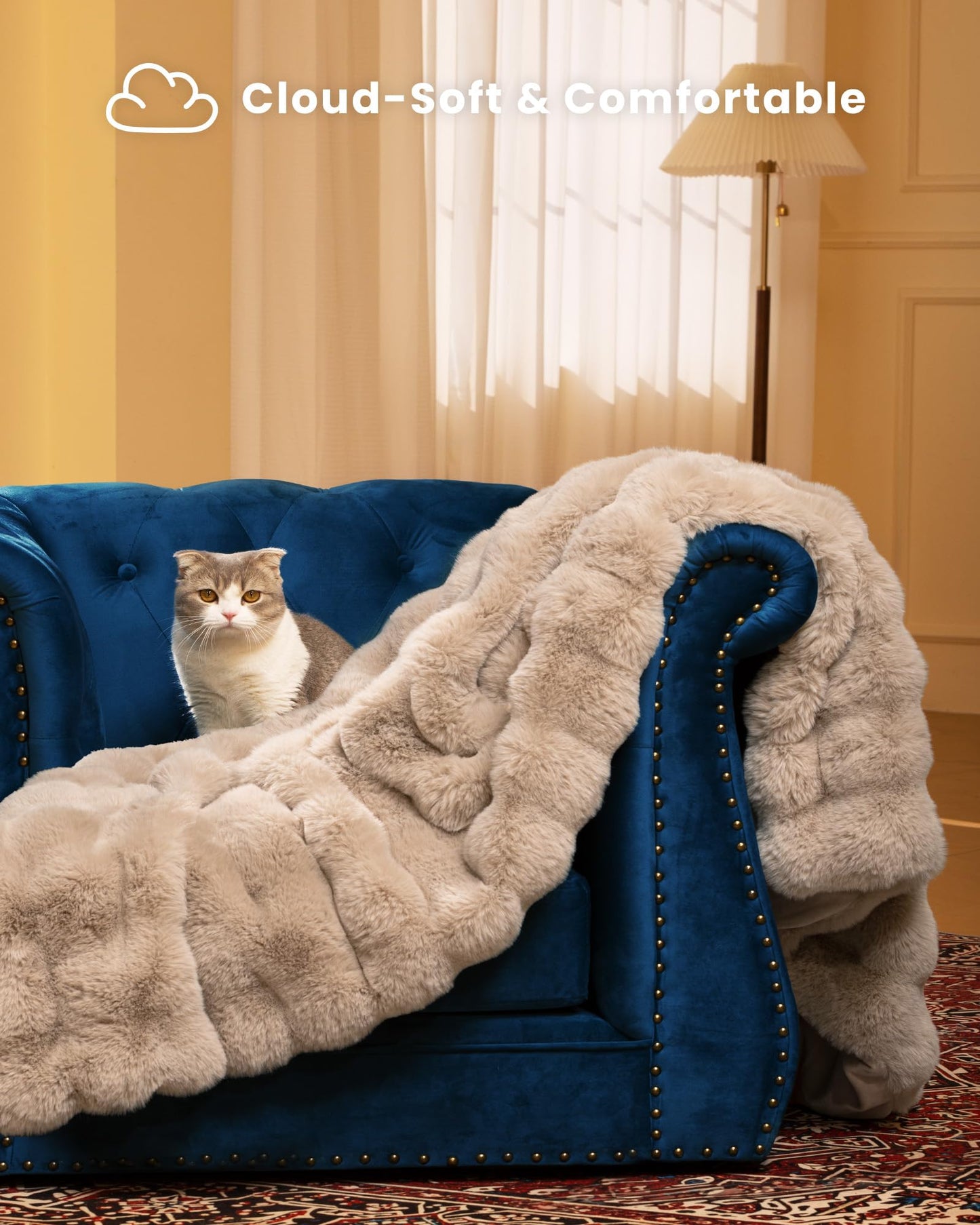 blunique Ultra Soft Cozy Faux Fur Throw Blanket, Fuzzy Plush Thick Bubble Blanket, Oversize Luxury Fluffy Blanket for Couch, Sofa, Bedroom, and Living Room, 50x60 Inches, Light Brown