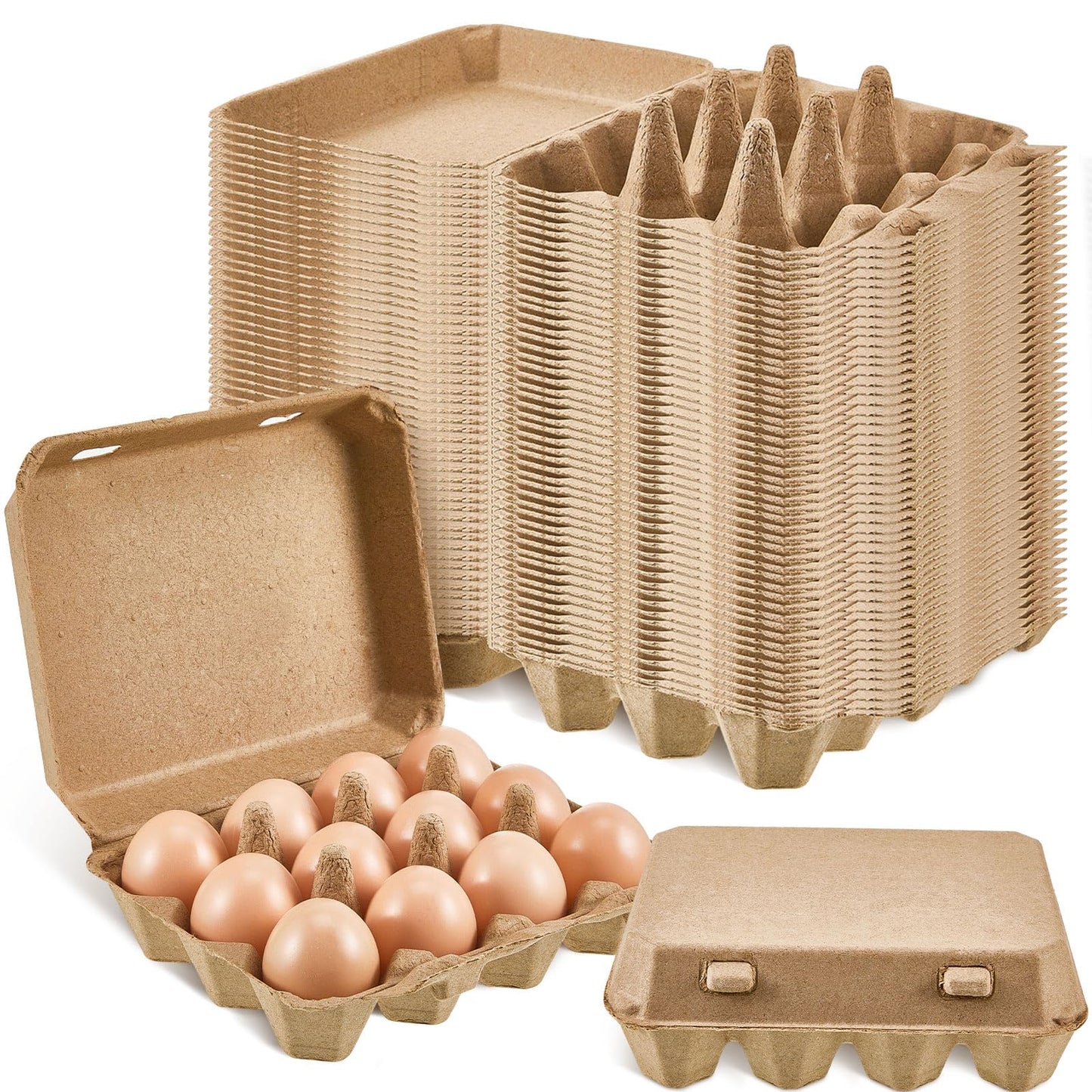 Rtteri 50 Pcs Egg Cartons Bulk 3x4 Style Egg Storage Containers Holder for Fresh Duck Quail Storage Kitchen Family Farmhouse (Natural Color)