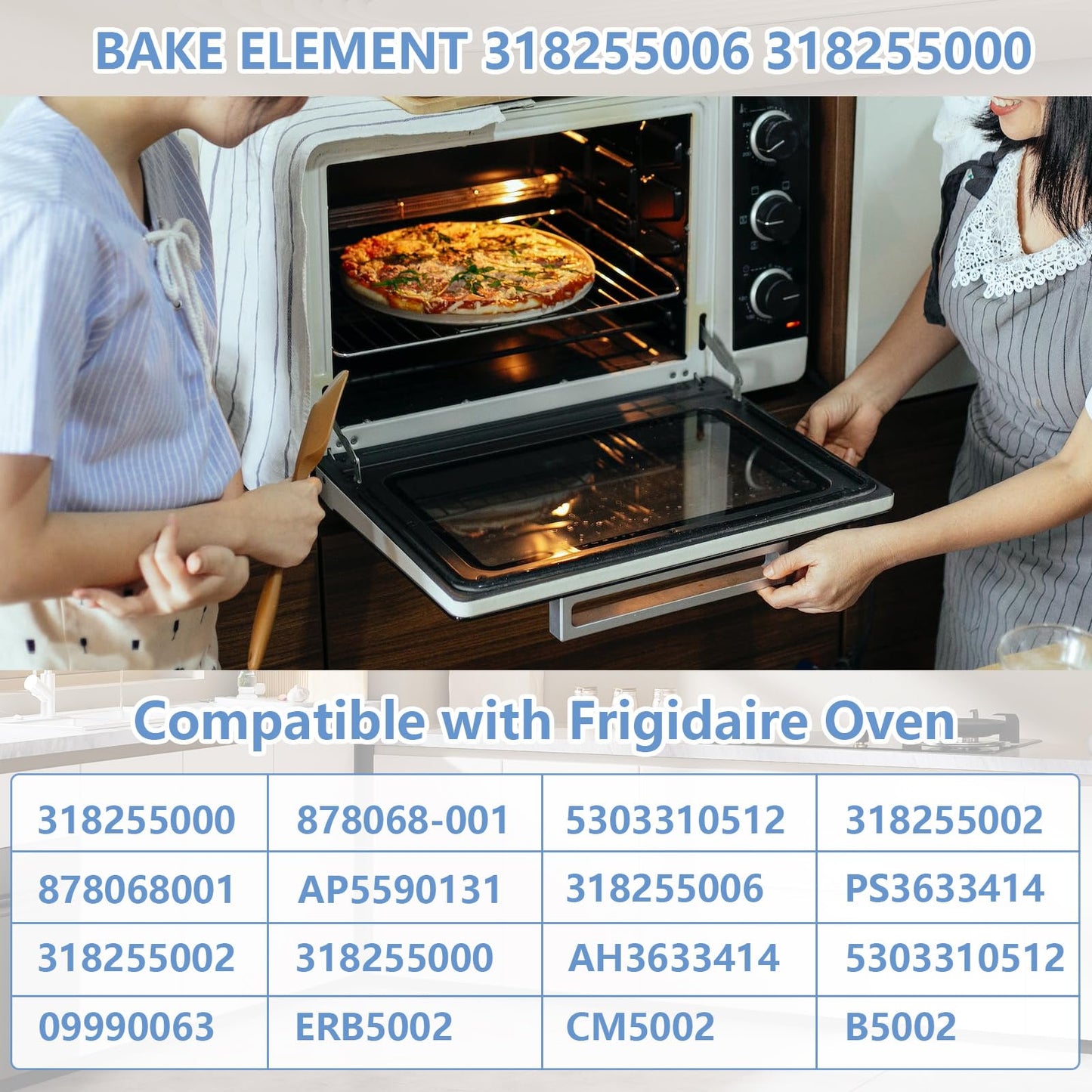 Range Oven Bake Lower Unit Heating Element CH7865 compatible with Frigidaire 318255000 318255002 318255006 5303310512 3203534 PS3633414 AP5590131
