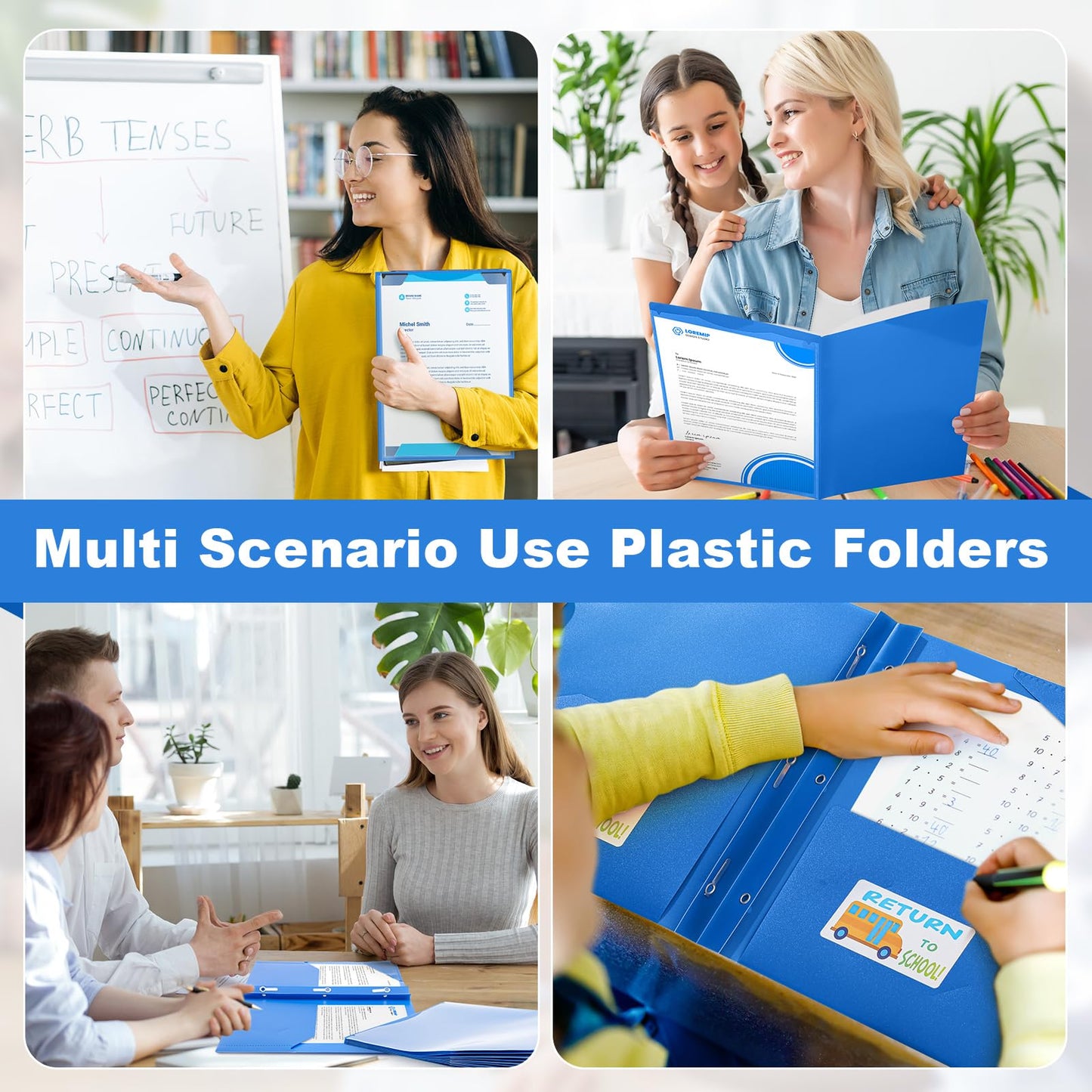 Henoyso 24 Set Take Home Folders with Clear Front Pocket, School-to-Home Communication Folder Bulk for Back to School Classroom, Heavy Duty Plastic Parent-Teacher Homework Folders (Blue)