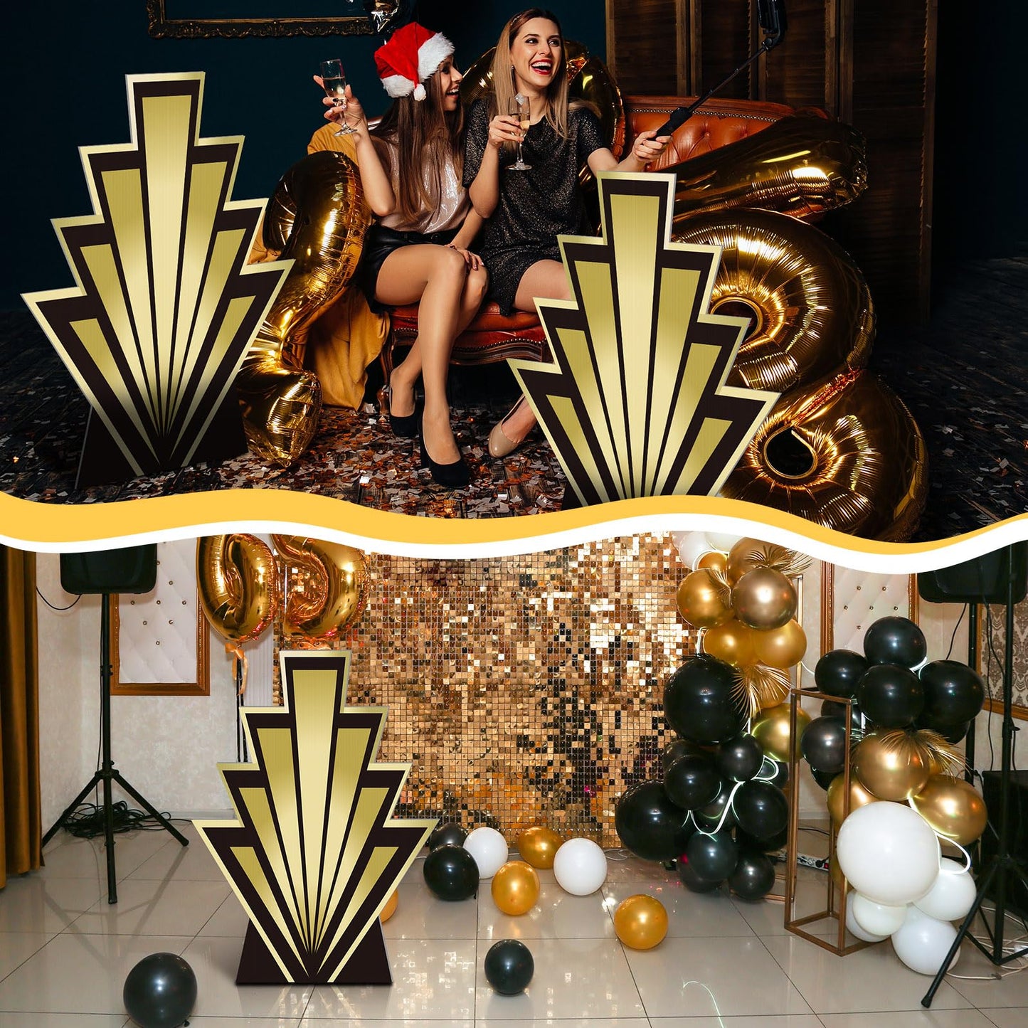 Anglechic 2 Pcs 3.1 ft 1920's Theme Awards Night Party Decorations Party Decor 20's Art Decor Cardboard Stand-ups Cutout Night Props Stand up for Roaring Music Theme Supplies