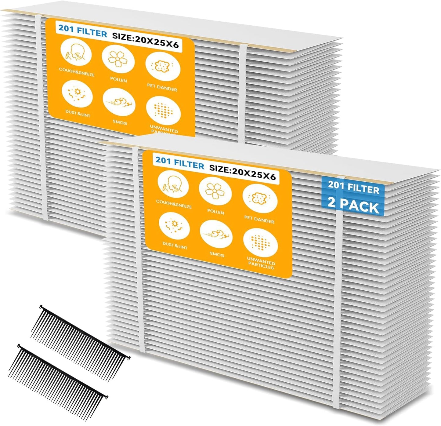2 Pack 201 Replacement Filter MERV 10 Compatible with Aprilaire 2200, 2250, Space Gard 2200 Whole House Air Cleaner Purifiers and Lennox PMAC-20C,Lennox X0445.(Incloud 2 PCS Pleat Spacers）