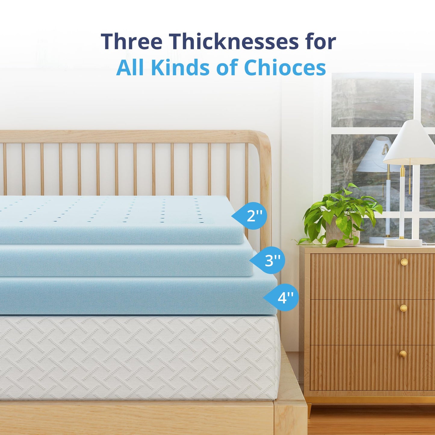 EGOHOME 3 Inch Queen Memory Foam Mattress Topper, Cooling Gel Infused & Pressure Relieving Pad in a Box, Dorm Room Essentials, CertiPUR Certified, Blue