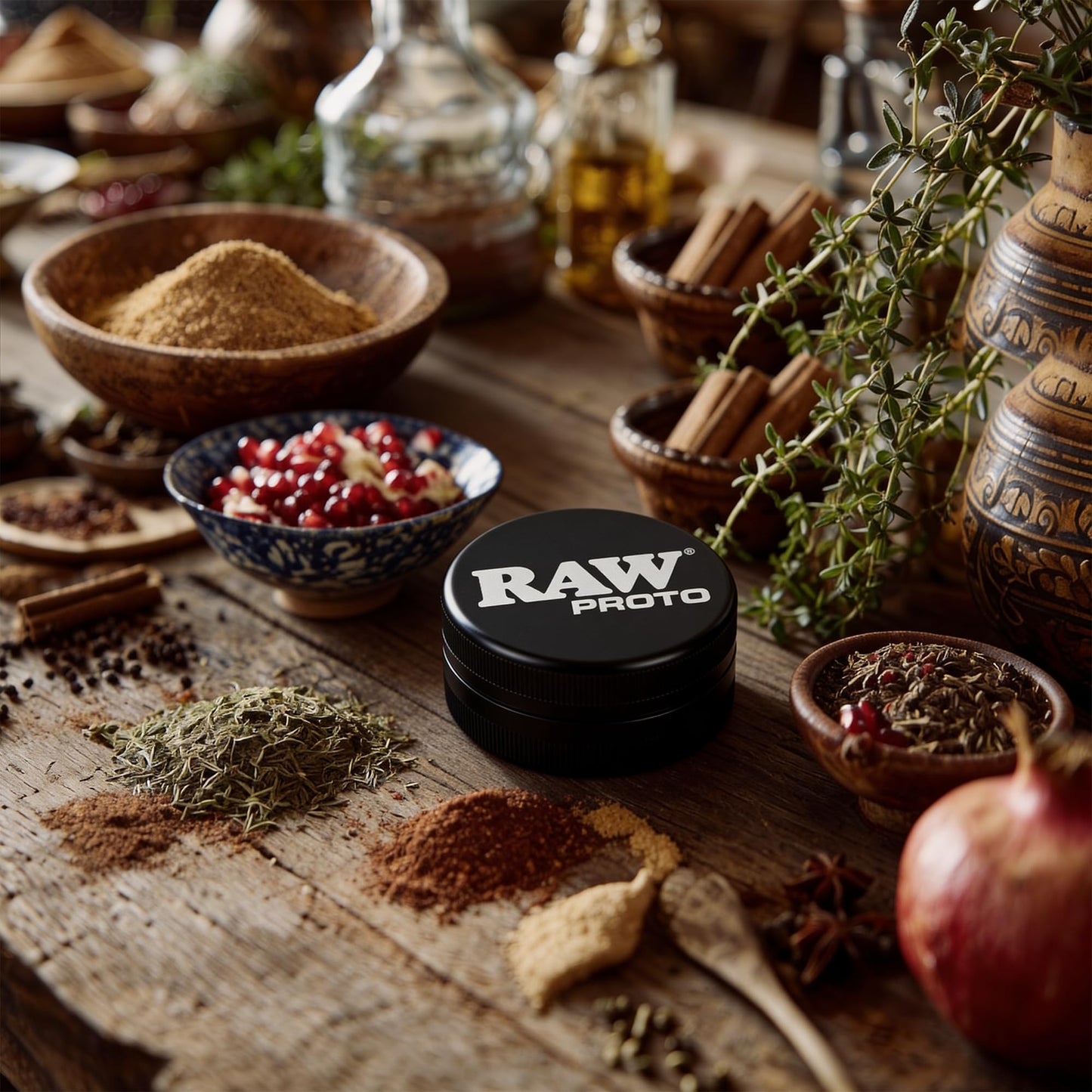 RAW Proto Herb & Spice Grinder – 2.5 Inch Kitchen Mill with Razor Sharp Teeth, Textured Grip Lid, Durable Aluminum Crusher