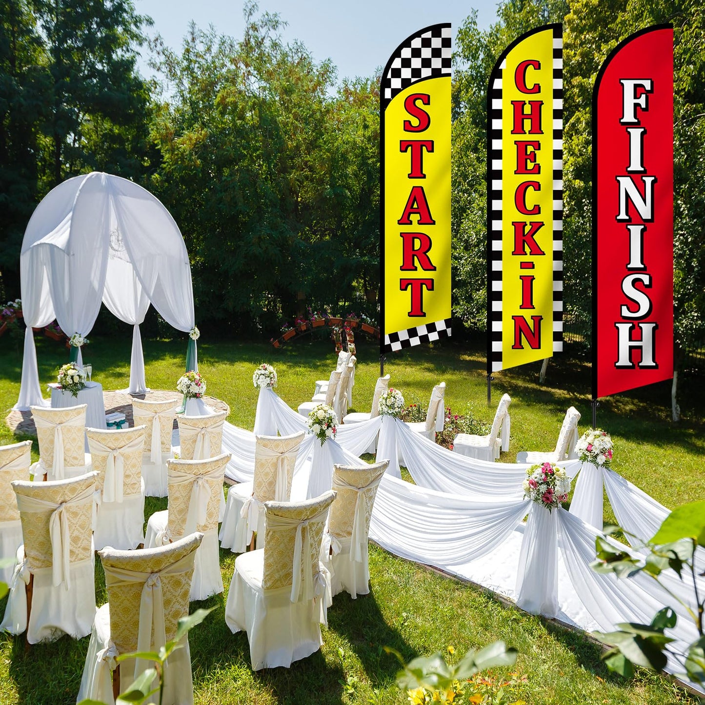 Hillsuren Start Finish and Check-in Advertising Package of 3 Feather Banner Red Yellow Swooper Flag Kits for Marathons, Races, Special Events, Poles Not Included