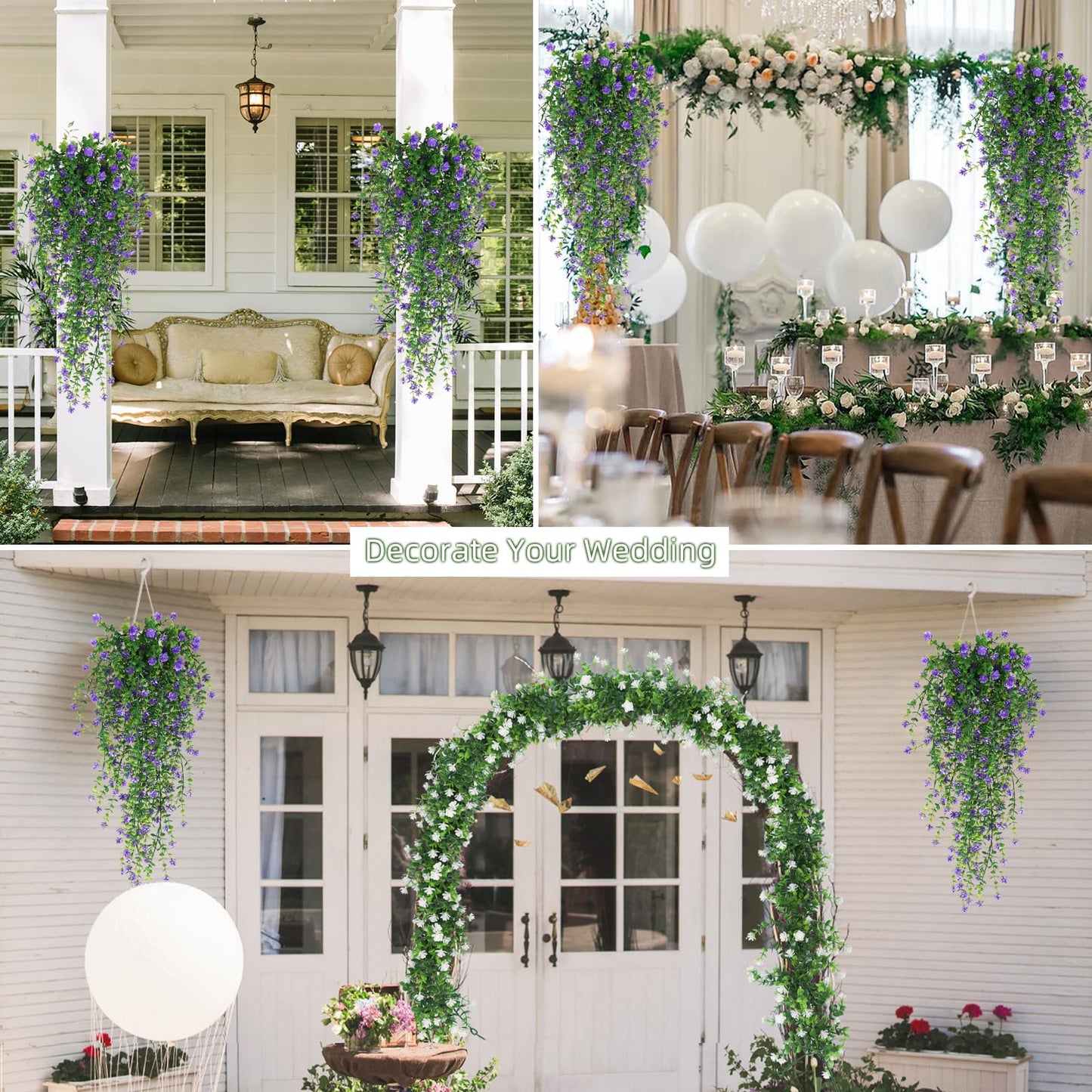 RECUTMS Vine Plant Fake Ferns Plants Large Faux Artificial Hanging Plants Wall Plants Artificial Hanging Plants Outdoors Fake Hanging Plant Greenery Vine for Outdoor Plants Decor 3 Pcs(Purple)