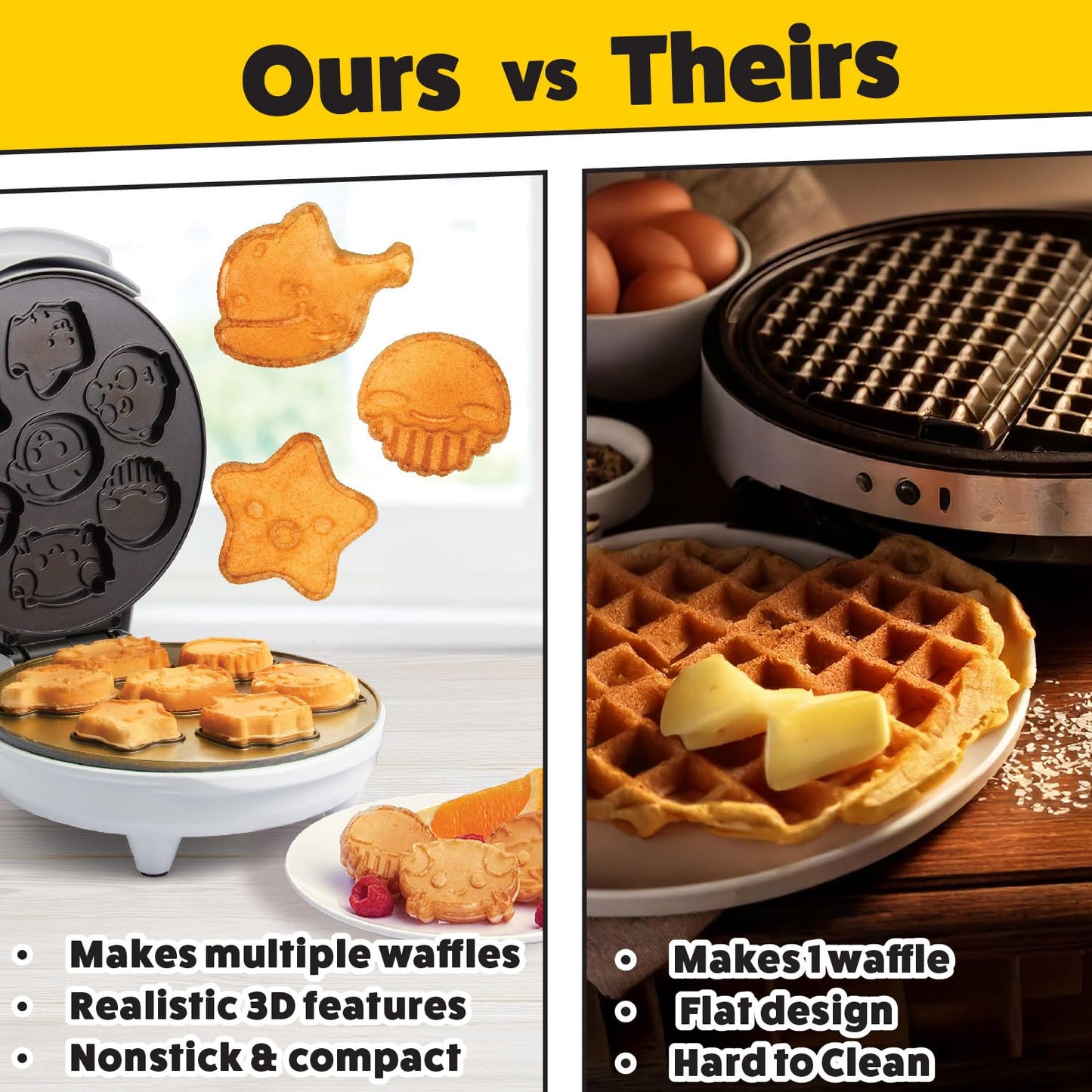 Sea Creature Mini Waffle Maker- Summer Fun, Make 7 Different Ocean Animal Shapes in Minutes- Cool for Kids & Adults w Novelty Aquatic Pancakes- Electric Non-Stick Waffler Iron, Quick & Easy Breakfast