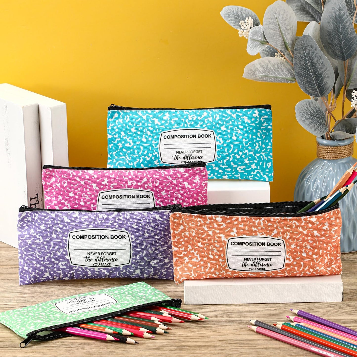 Epakh 30 Pcs Teacher Pencil Case Pouch 8.7 x 3.9 Inches Composition Teacher Appreciation Gifts Portable Pencil Bag with Zipper Multipurpose Cute Pen Pouch for Teachers Stationery Organizer (Classic)
