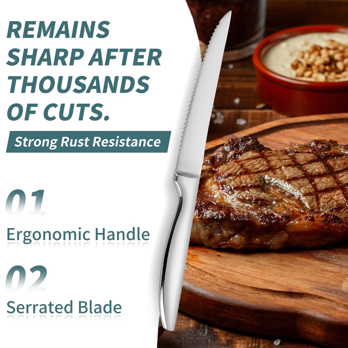 SuperCook Steak Knives Set of 12, Stainless Steel, High End, Serrated, Dishwasher Safe, Silver