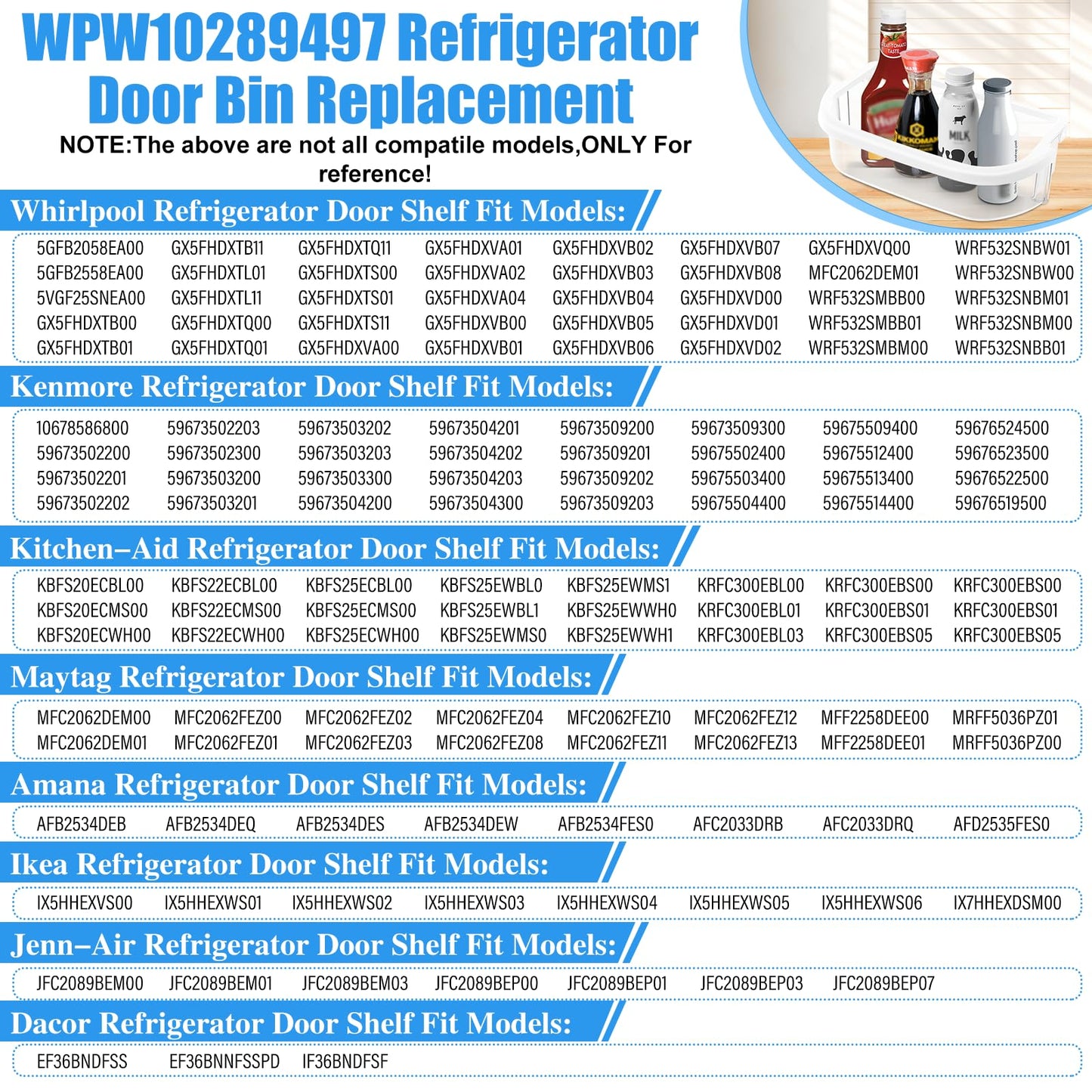 UPGRADED WPW10289497 Refrigerator Door Bin Replacement Compatible with Whirlpool Refrigerator Door Shelf Bin W10289497 WRF535SMBM00 WRF535SWHV WRF535SWHZ KRFF305ESS KitchenAid Kenmore Door Shelf