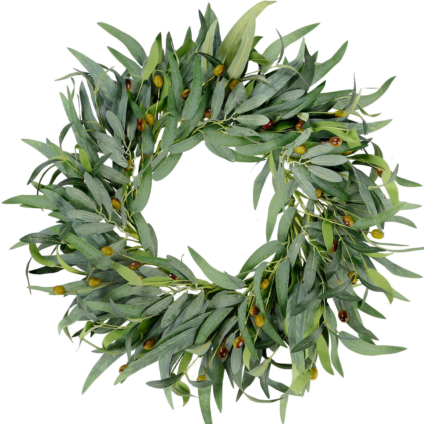 Sggvecsy Artificial Olive Wreath for Front Door 20 inch Greenery Wreath with Olive Leaves Olive Bean Green Leaves Wreath Spring Summer Wreath for All Seasons Wall Window Home Indoor Outdoor Decor