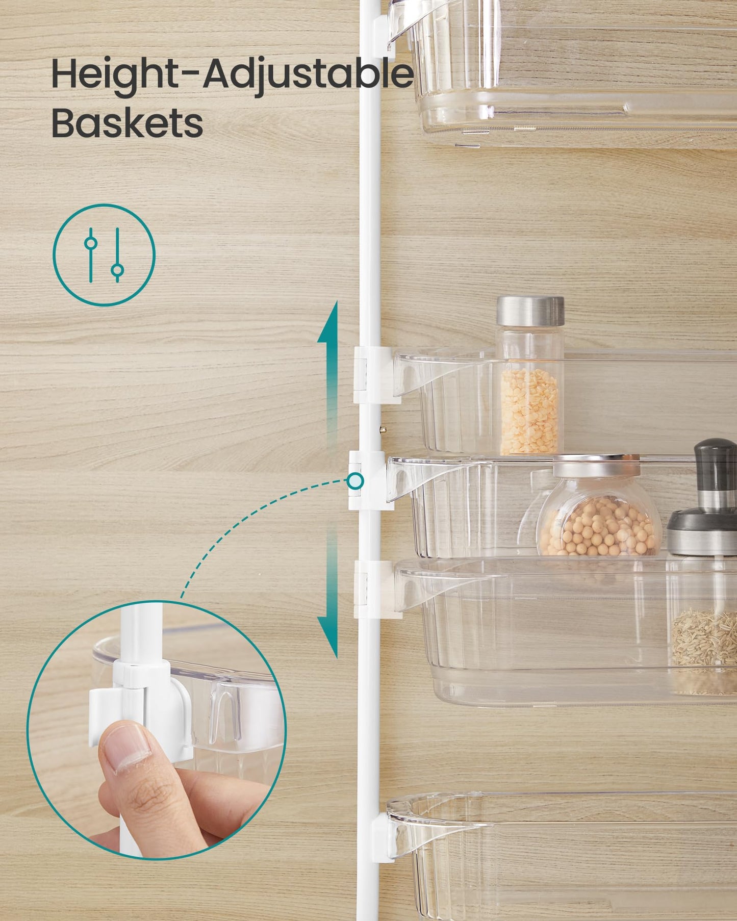 SONGMICS Over the Door Pantry Organizer, 6-Tier Kitchen Pantry Door Organizer with Adjustable Tall Baskets, Hanging Spice Rack, for Bedroom Bathroom Laundry Room, Transparent UKCS046WG01