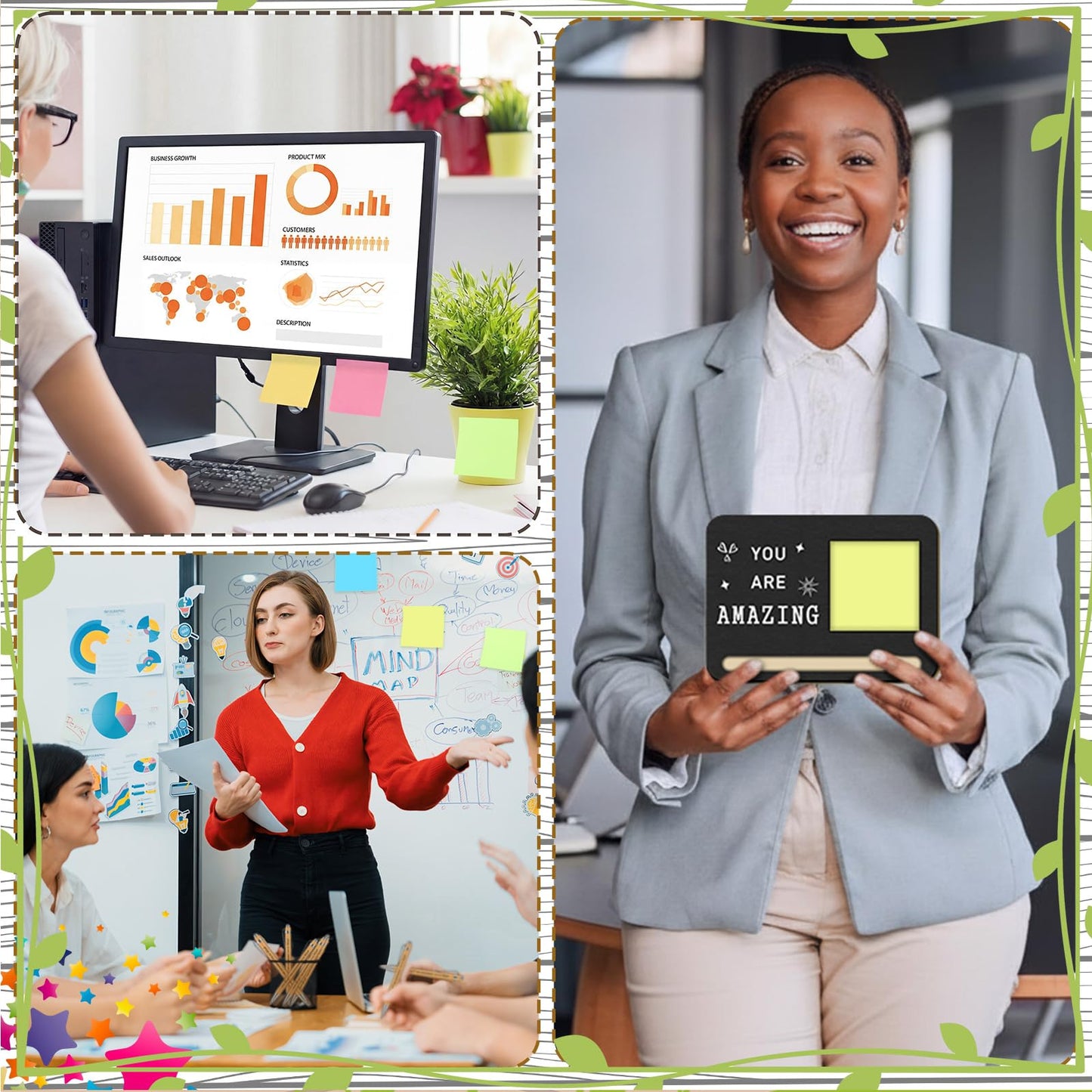 Kosiz 10 Set Employee Appreciation Gifts Wooden Sticky Note Holder with Notes and Ballpoint Pens Inspirational Sticky Notes Sets for Employee Coworker Staff Thank You Appreciation Gifts, Black