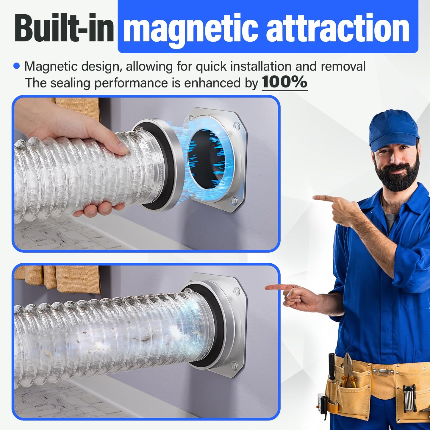 Drfilty Magnetic Dryer Vent MV-180 Connector Kit, 4 Inch for Tight Spaces, Strong Magnetic Seal, Easy Quick Installation, Improves Airflow & Safety, GTD65EBSJ3WS, GTD42EASJ2WW, GTD42GASJ2WW
