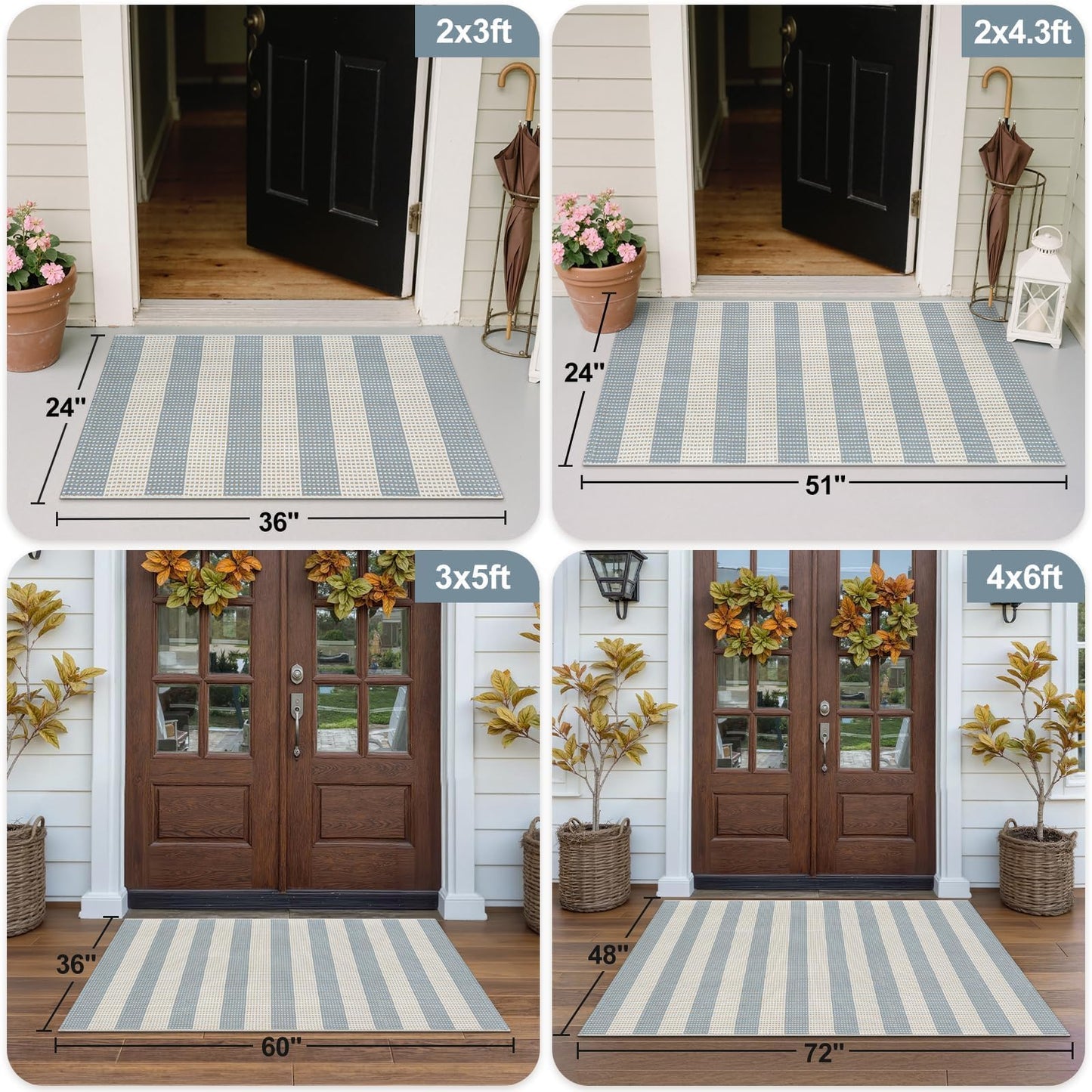 OJIA Washable Outdoor Rug 3'x5', Blue/White/Tan Outdoor Area Rug Entryway Rugs Indoor Door Mat Front Porch Rug Cotton Small Checkered Rug Floor Carpet for Entry/Patio/Bedroom/Living Room