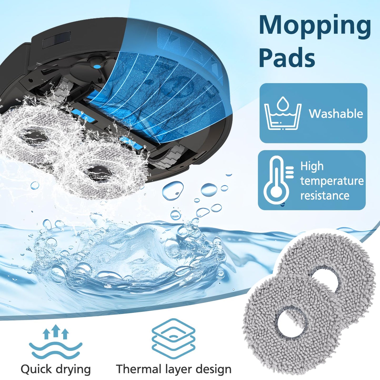 T30S Replacement Parts for ECOVACS DEEBOT T30S/T30S Pro Vacuum and Mop Accessories Kit, includes V-shaped brush, Mop pads, Hepa Filters, Dust Bags, and Side Brushs