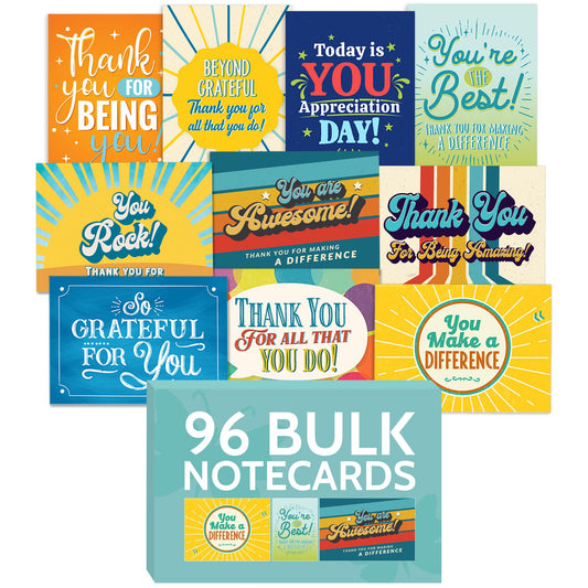 T MARIE 96 Appreciation Cards with Envelopes - Team Gifts, Teacher Gifts Bulk, Volunteer and Employee Appreciation, Gratitude and Encouragement Notecards - Boxed Set of Thank You Cards