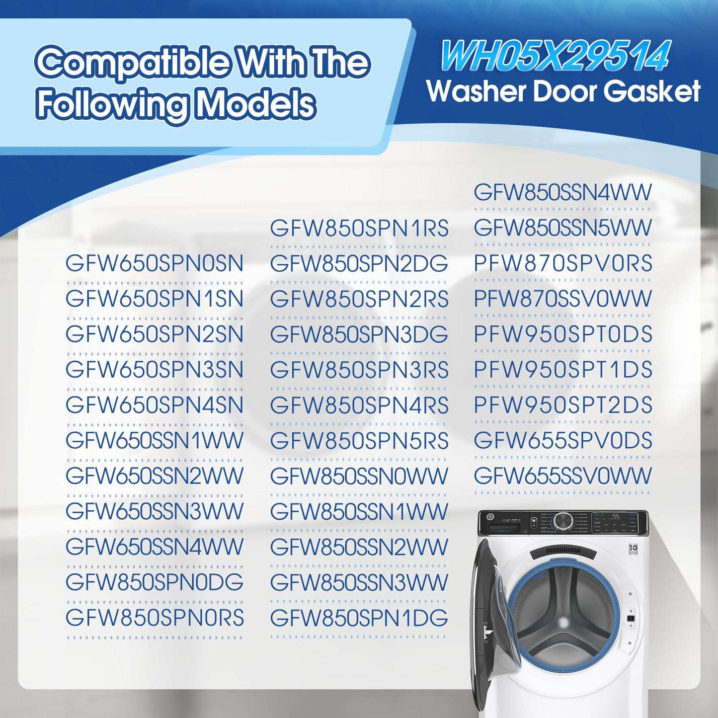 Salugre OEM WH05X29514 Washer Door Diaphragm, Rubber, Plastic, Replacement Clothes Washing Machine Door Gasket Seal for GE Washer, Door Boot Seal, AP6983547, PS12743601, EAP12743601