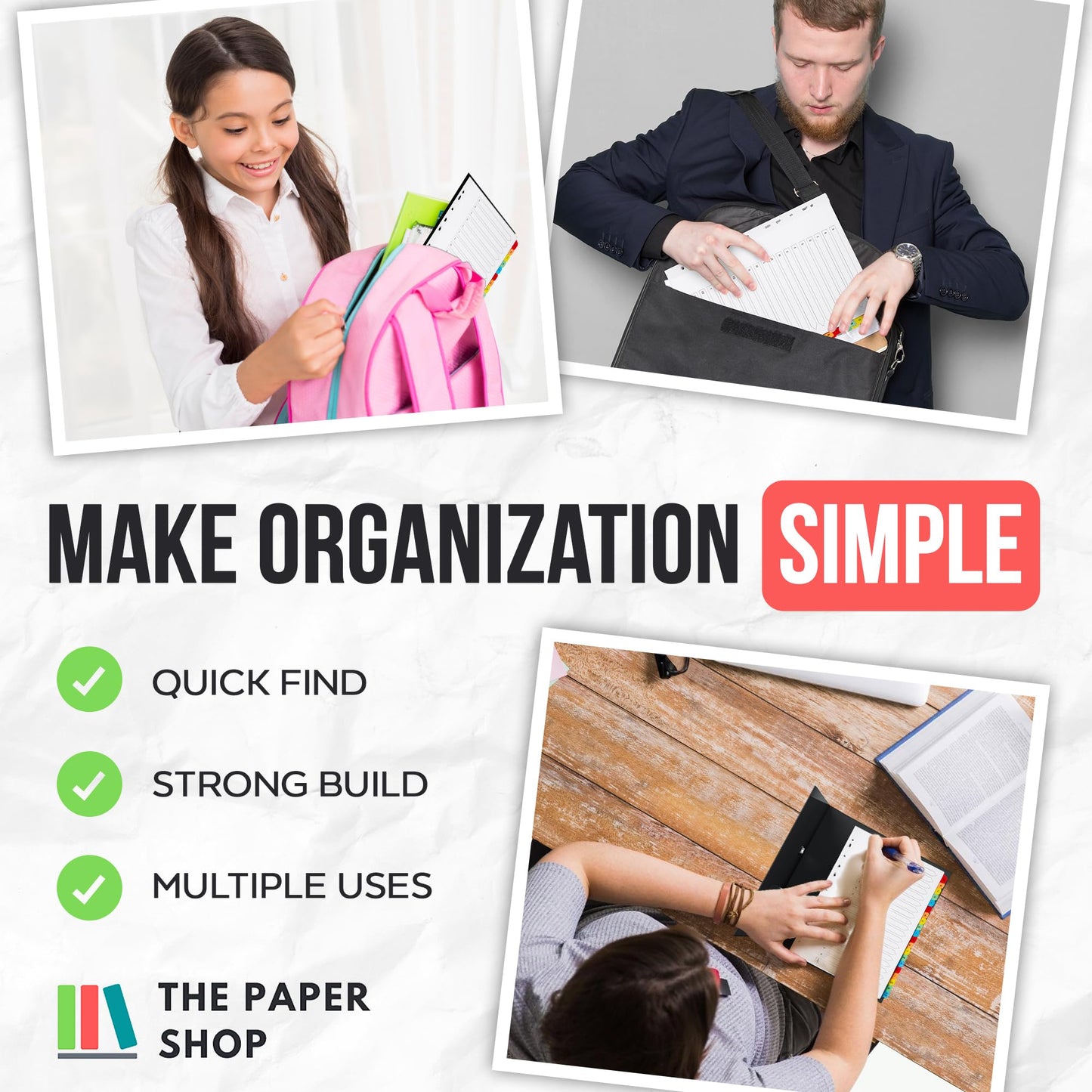 [5 Pack] A-Z Binder Dividers with Tabs A4 | Alphabet Dividers for 3 Ring Binder | Perfect for Organizing Pages in 3 Ring Binder Dividers with tabs, Each Set Includes Tab Dividers | The Paper Shop