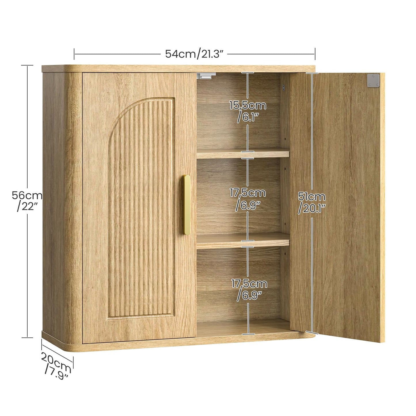 CHOEZON Bathroom Wall Cabinet, Bathroom Storage Cabinet, Medicine Cabinet with Adjustable Shelves and Fluted Doors, Over Toilet Storage Cabinet, for Bathroom, Bedroom, Kitchen, Living Room, Natural