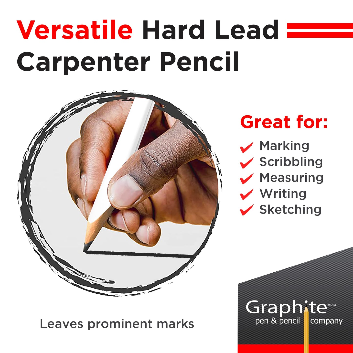 GRAPHITE Hard Lead Carpenter Pencils Bulk - (72) Pieces Lumber Wooden Pencil #2 (HB) - White