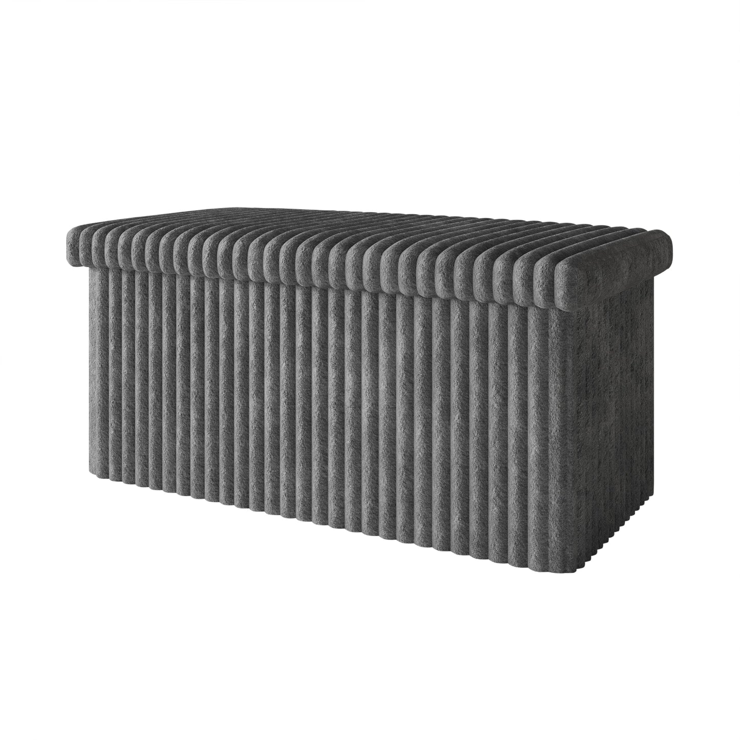HOME DESIGN Florence 30" Upholstered Folding Storage Bench, Tufted Top, Space-Saving Storage, Gray Corduroy Fabric